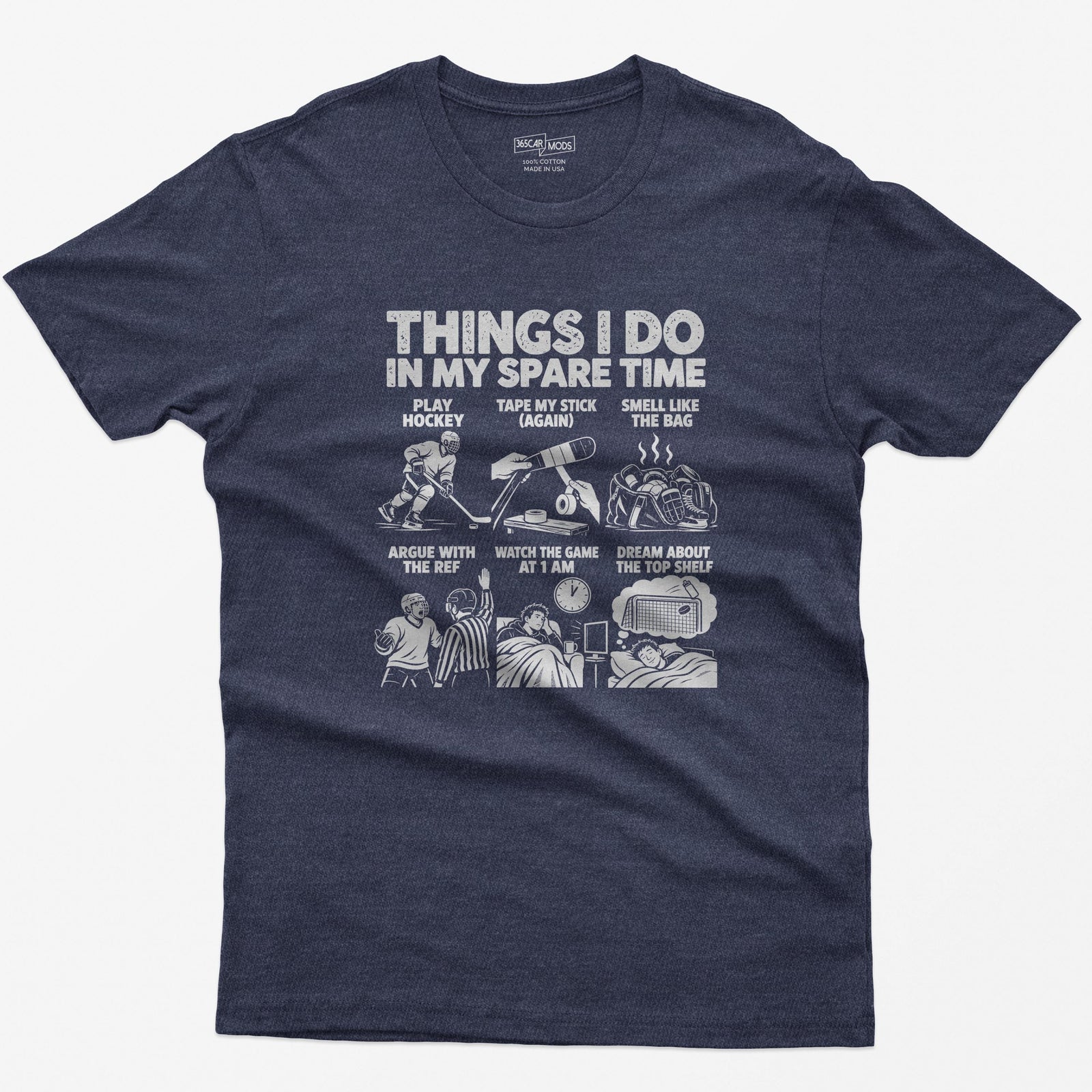Things I Do In My Spare Time Hockey T-Shirt in Heather Navy