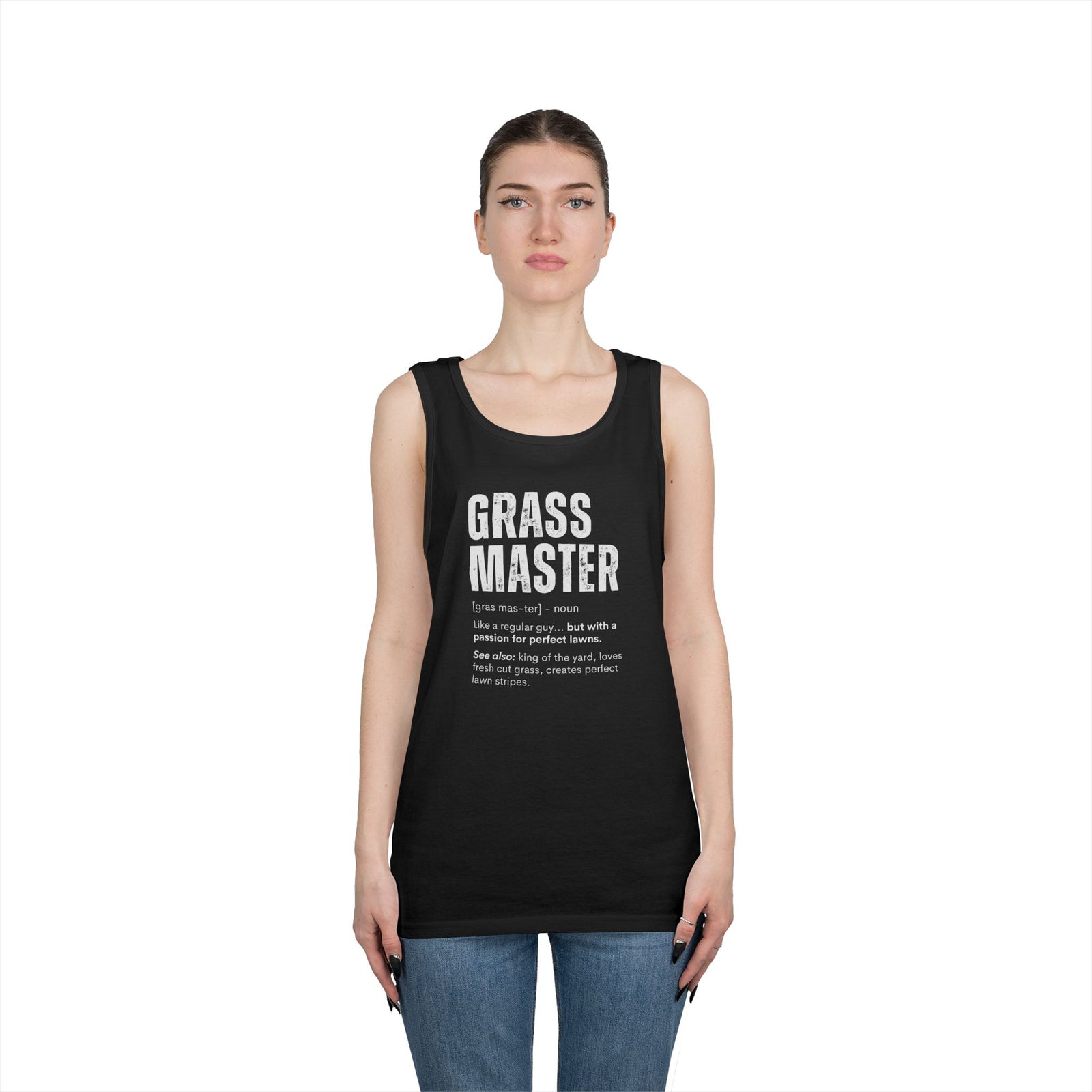 Grass Master Tank Top for Men, Funny Lawn Care Definition Sleeveless Shirt, Mowing Gift, Yard Work Singlet
