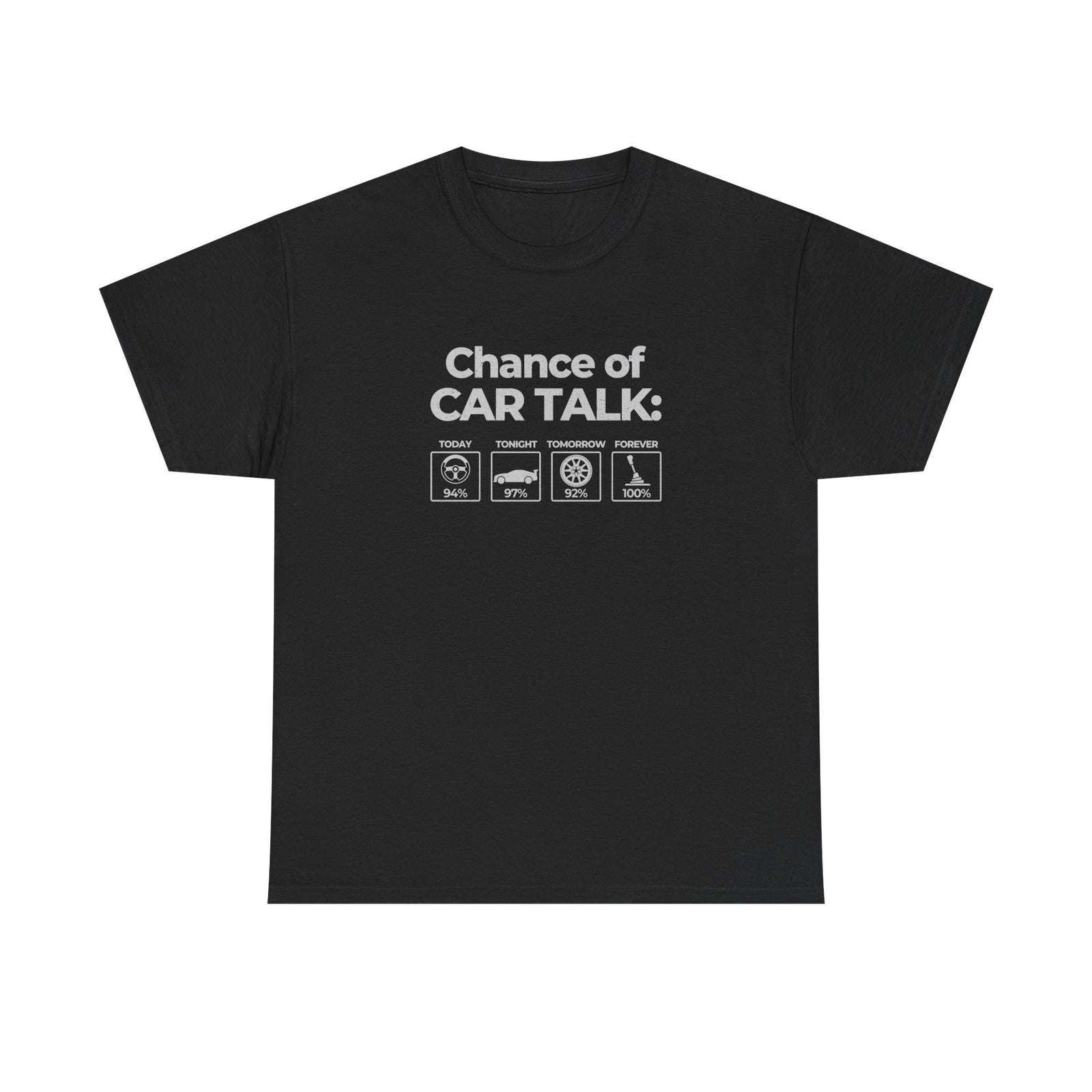 100% Chance of Car Talk funny t-shirt - gift for car enthusiasts and gearheads