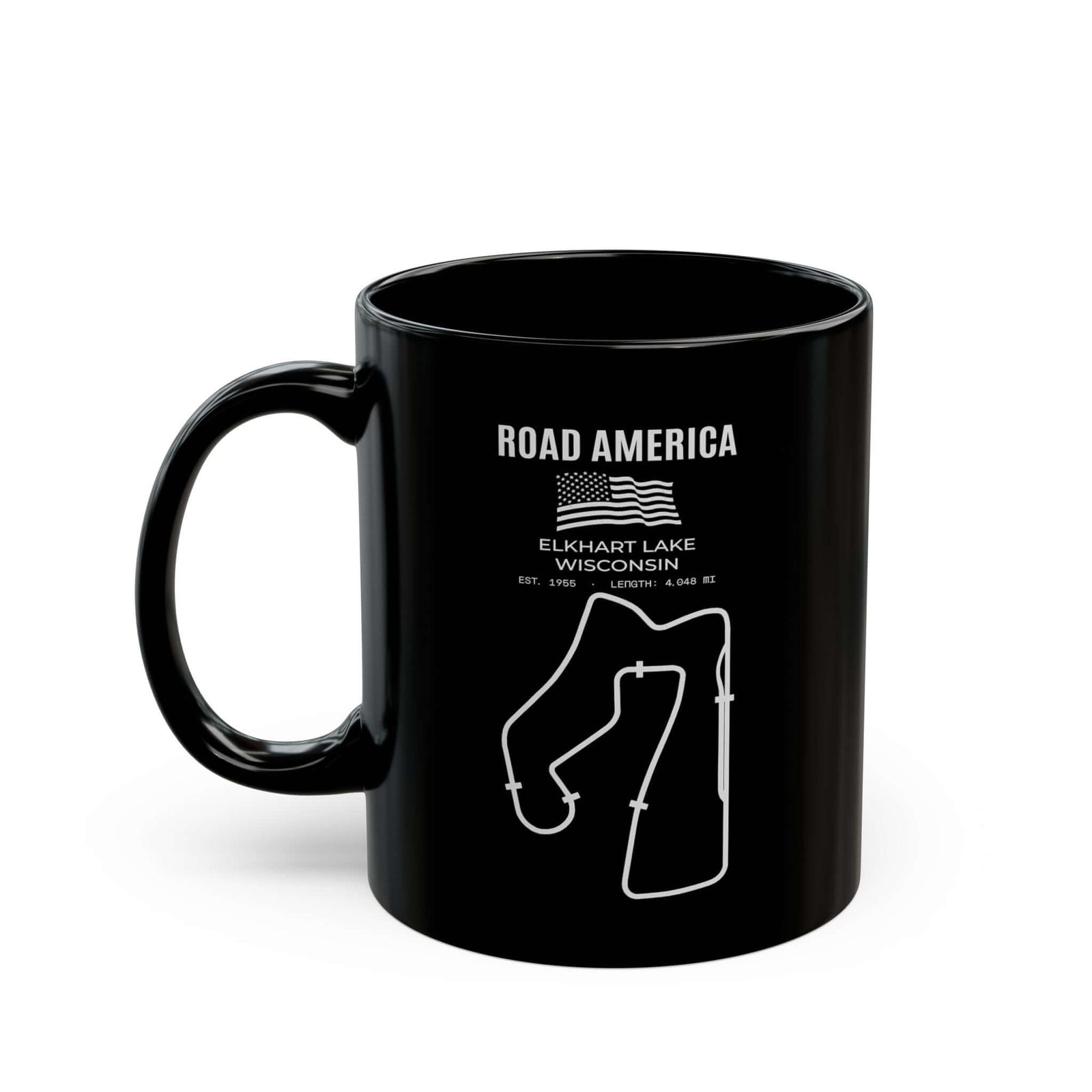 Road America Race Track Mug - 11oz black coffee mug, handle on the left