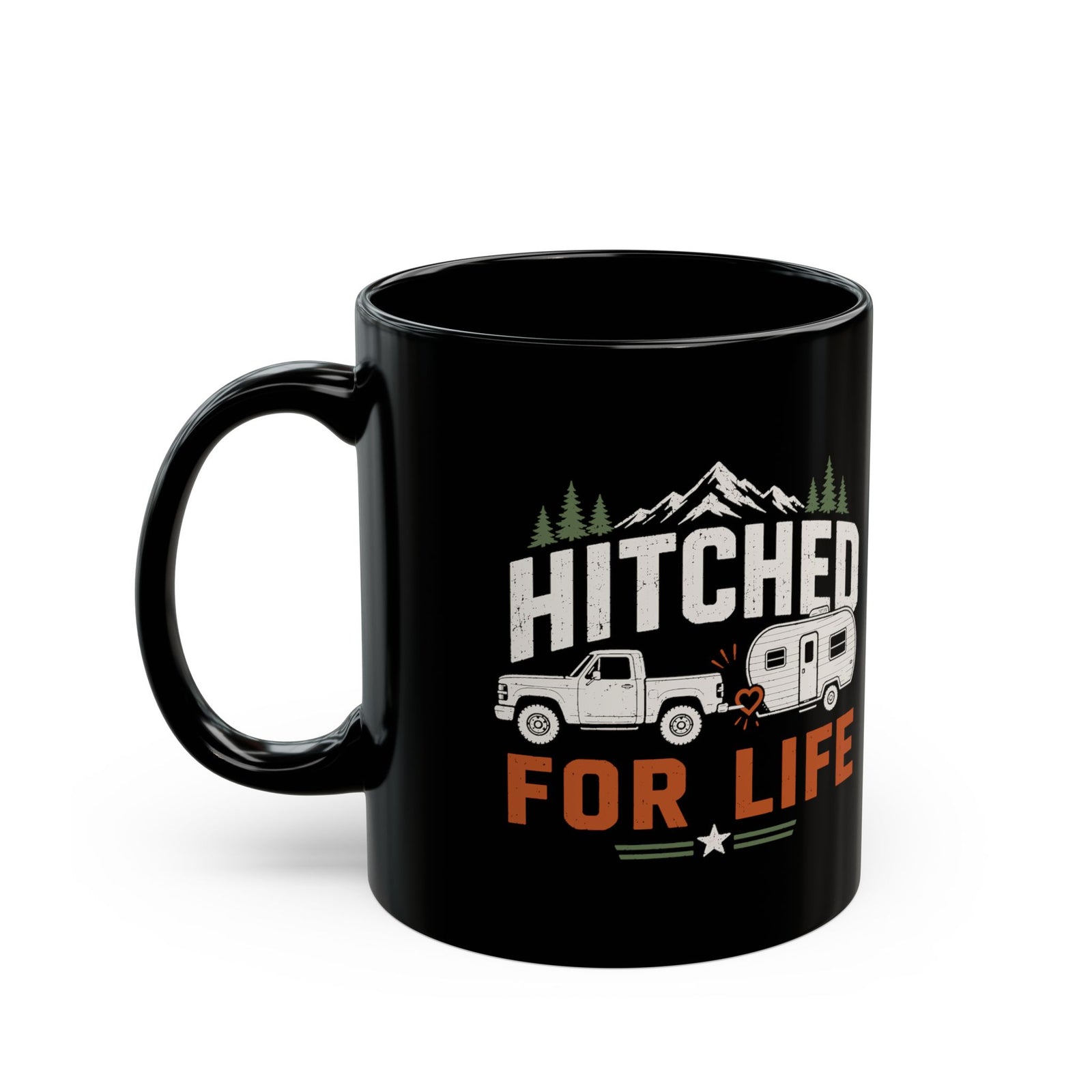 Hitched for Life Mug - 11oz black coffee mug, handle on the left