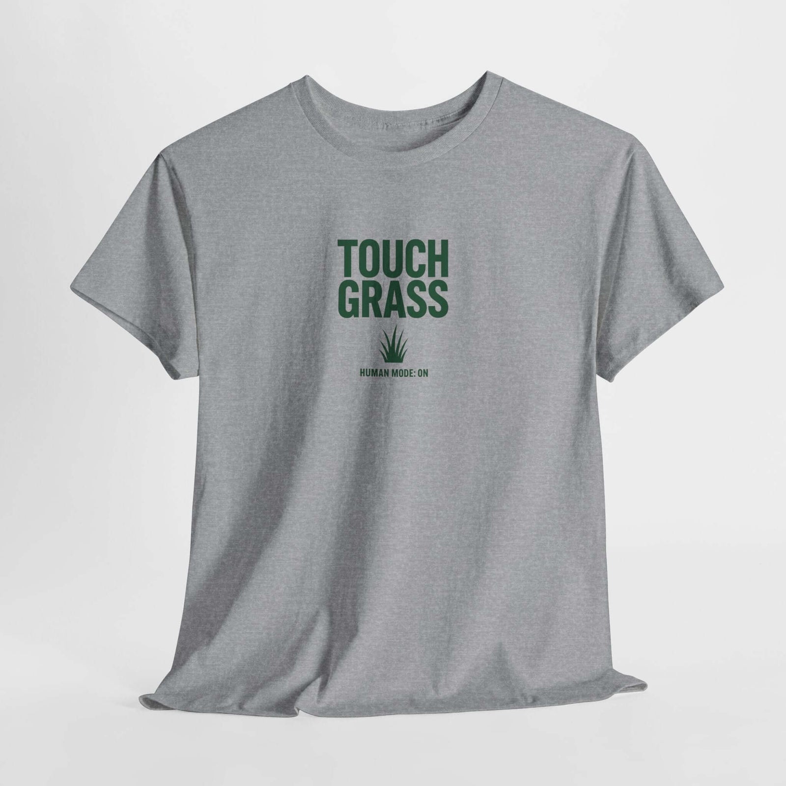 Touch Grass Human Mode On funny AI t-shirt - center chest graphic tee for programmers