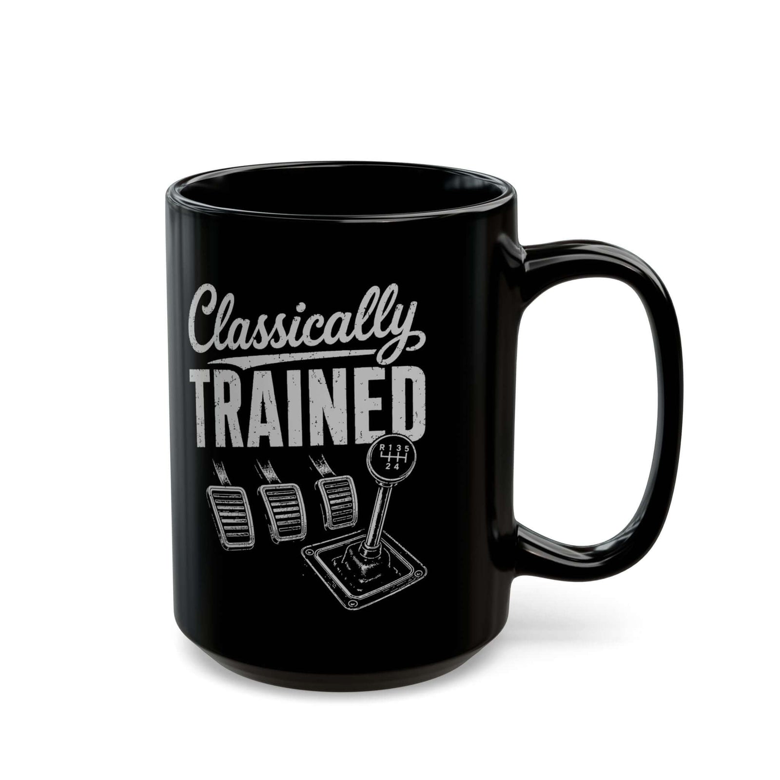 Classically Trained Manual Driver Mug - 15oz black coffee mug, handle on the right