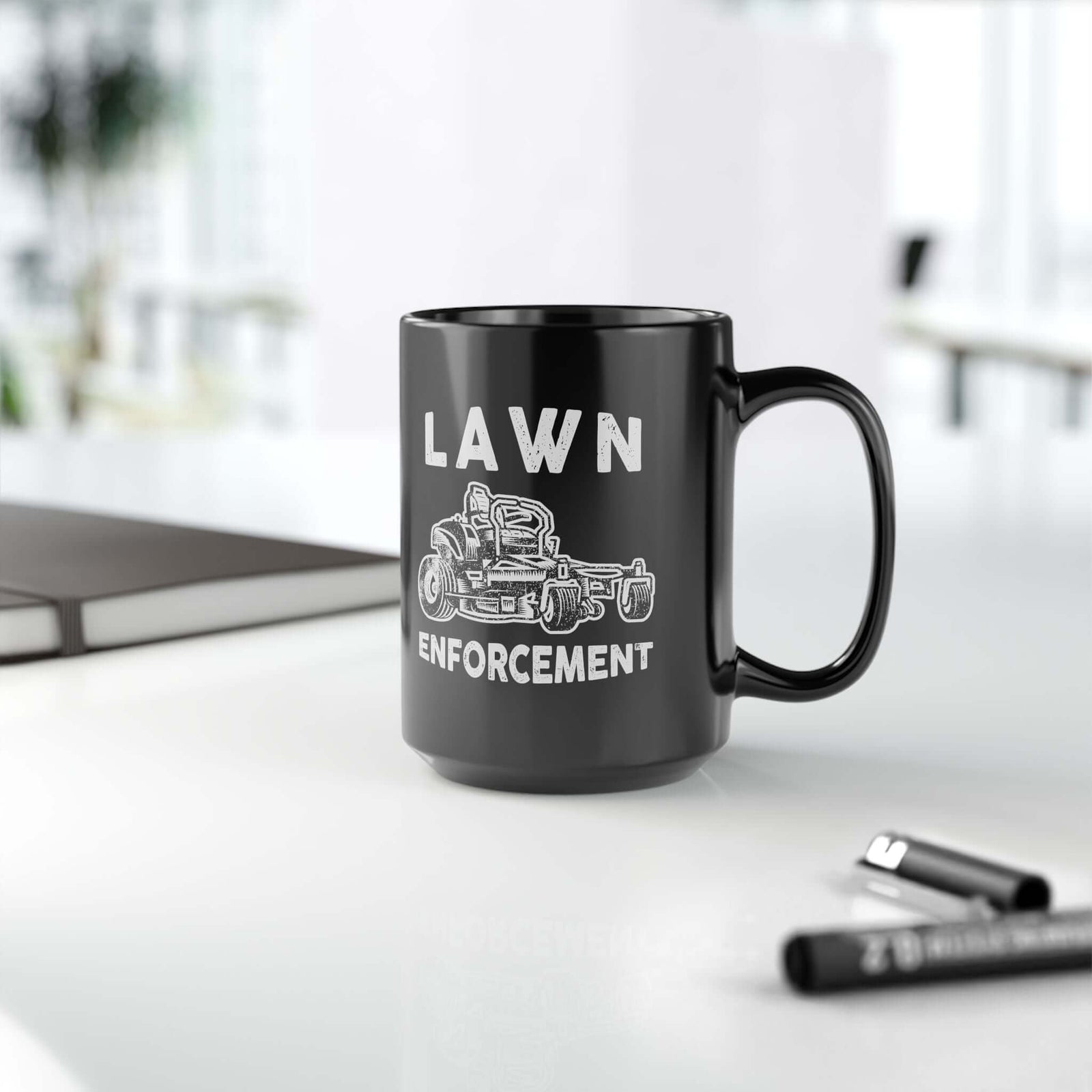 Lawn Enforcement mug - funny lawn mowing humor design - gift for yard enthusiast