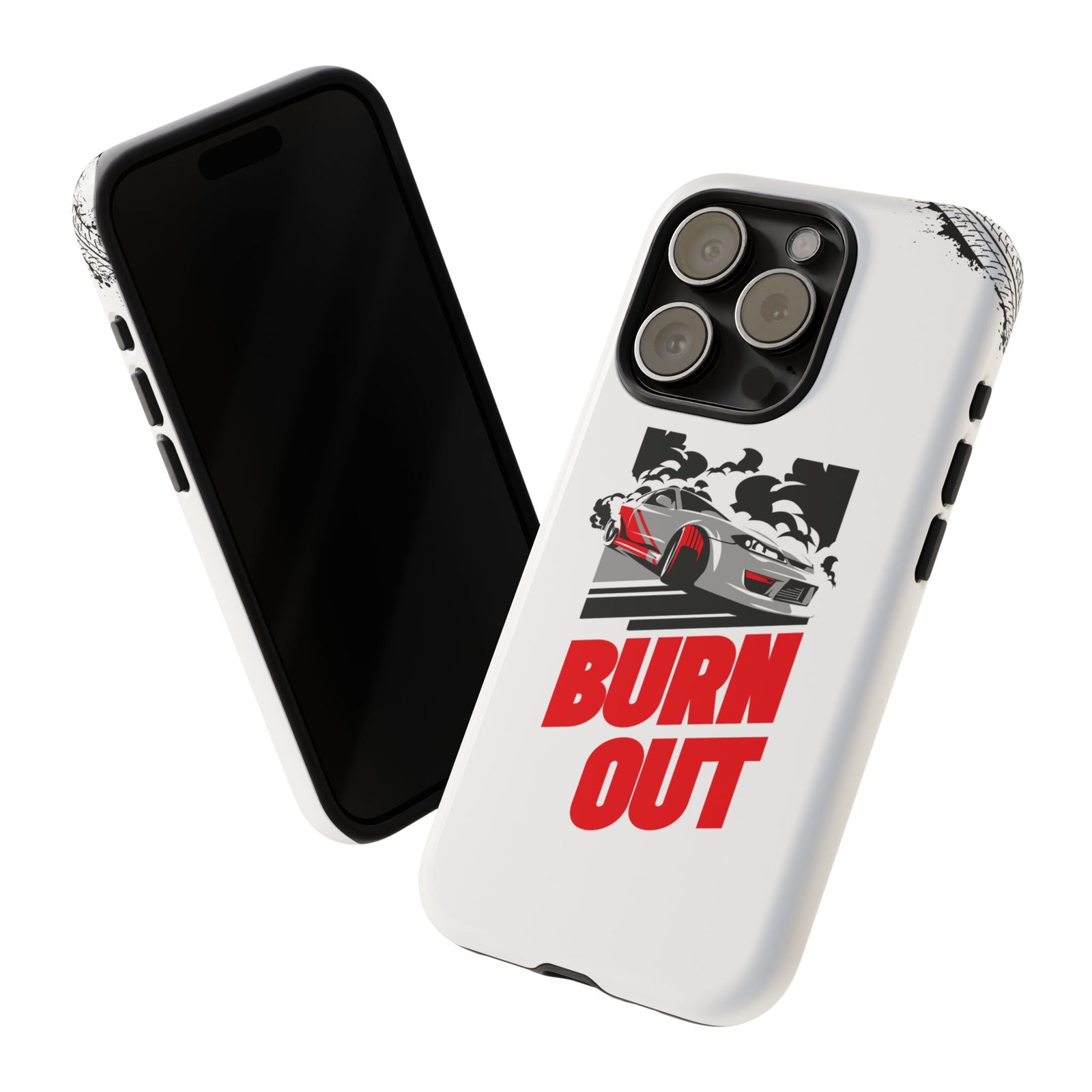 JDM Burnout Tough Car Phone Case - iPhone 15 Pro, glossy, front and back view