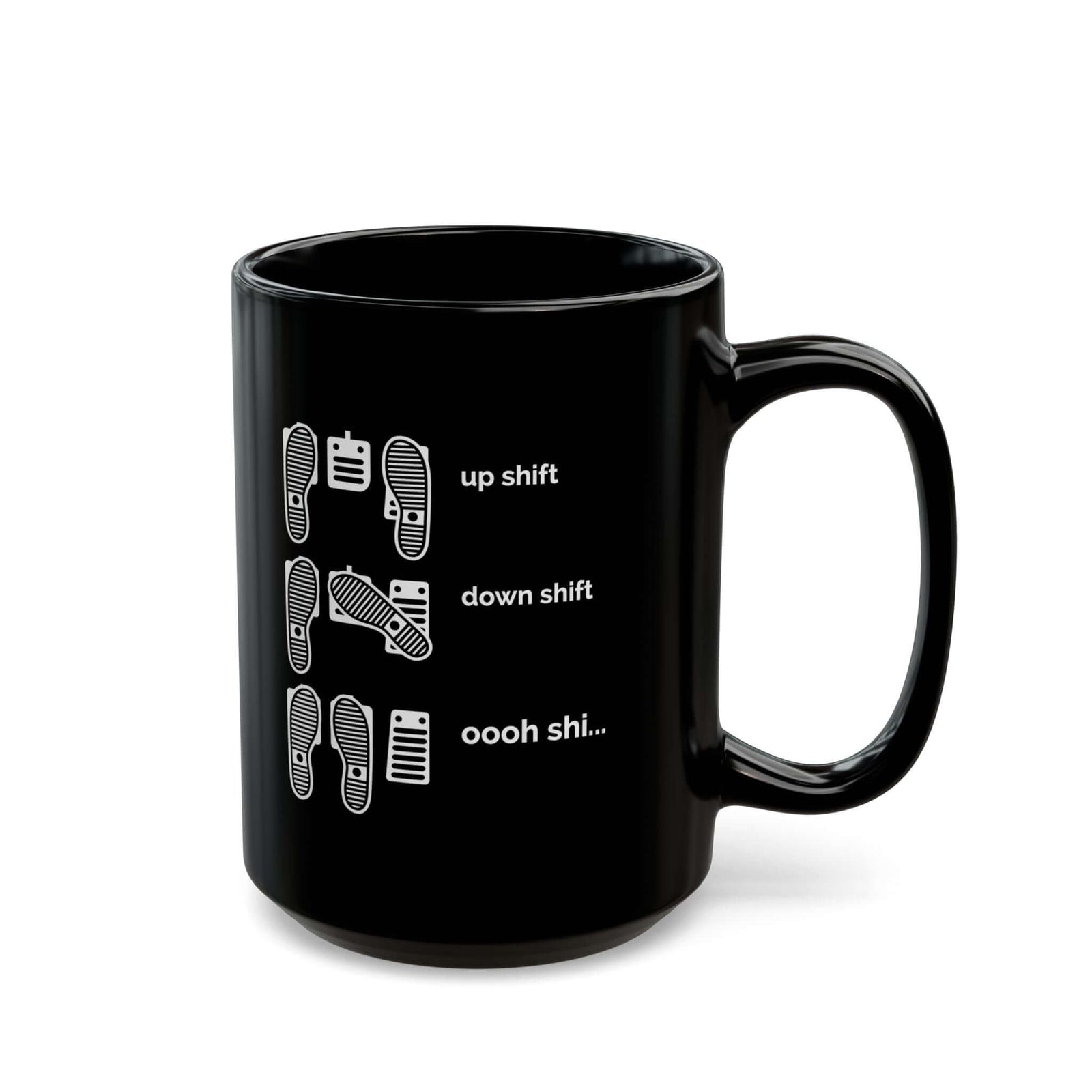 Heel Toe Rev Match Coffee Mug - 15oz black coffee mug, handle on the right