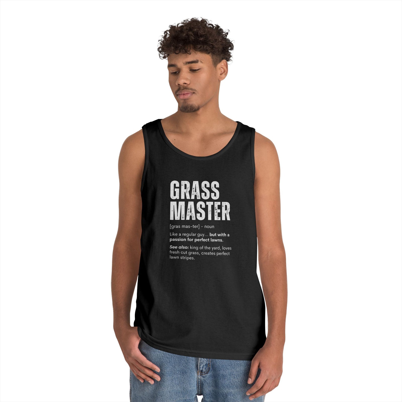 Grass Master Tank Top for Men, Funny Lawn Care Definition Sleeveless Shirt, Mowing Gift, Yard Work Singlet