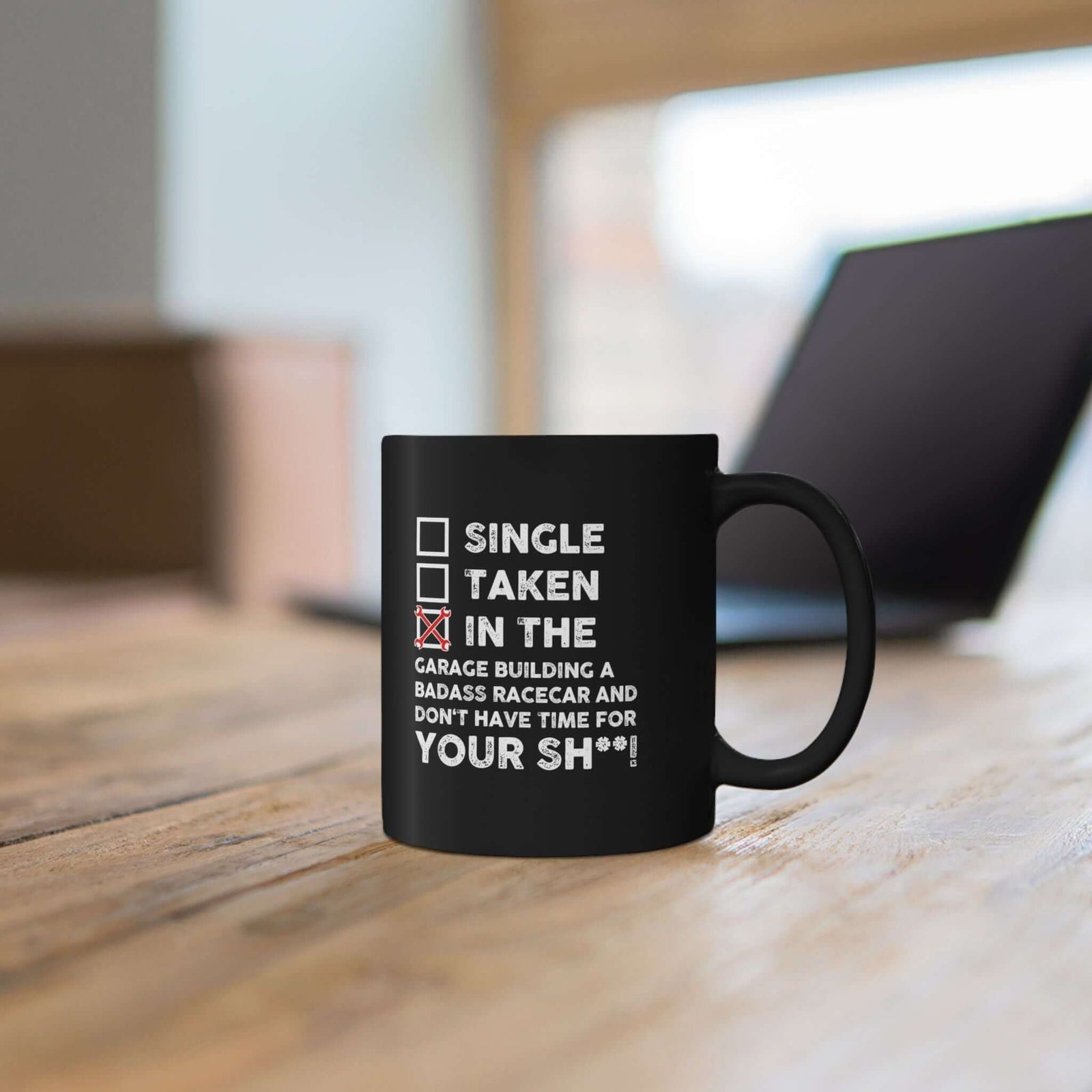 In the Garage Building a Racecar Mug mug handle view - car lover gift