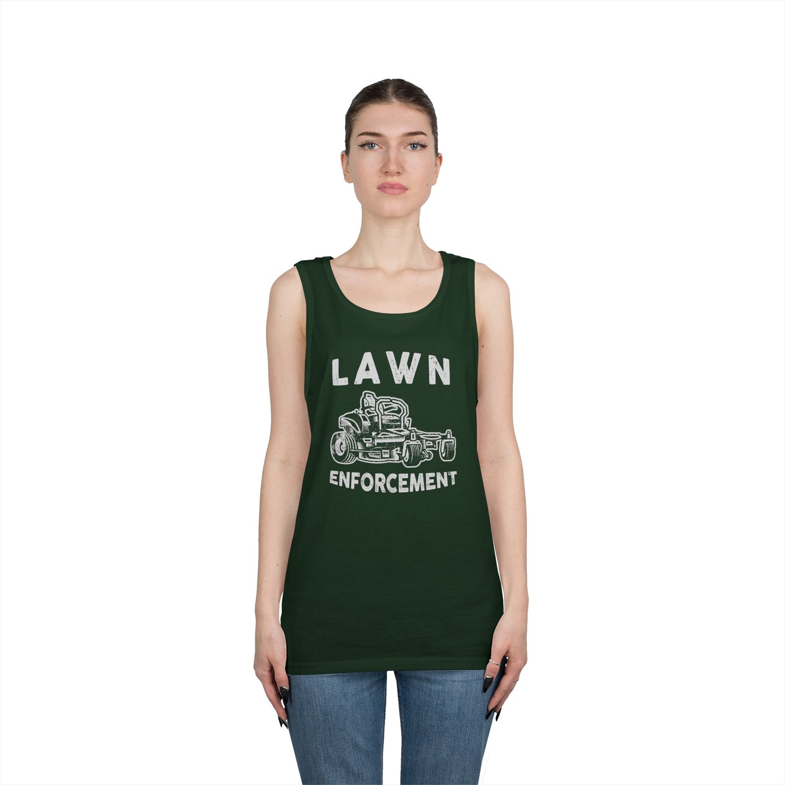 Lawn Enforcement Tank Top for Men, Funny Mowing Officer Sleeveless Shirt, Zero Turn Mower Gift, Gardener Singlet