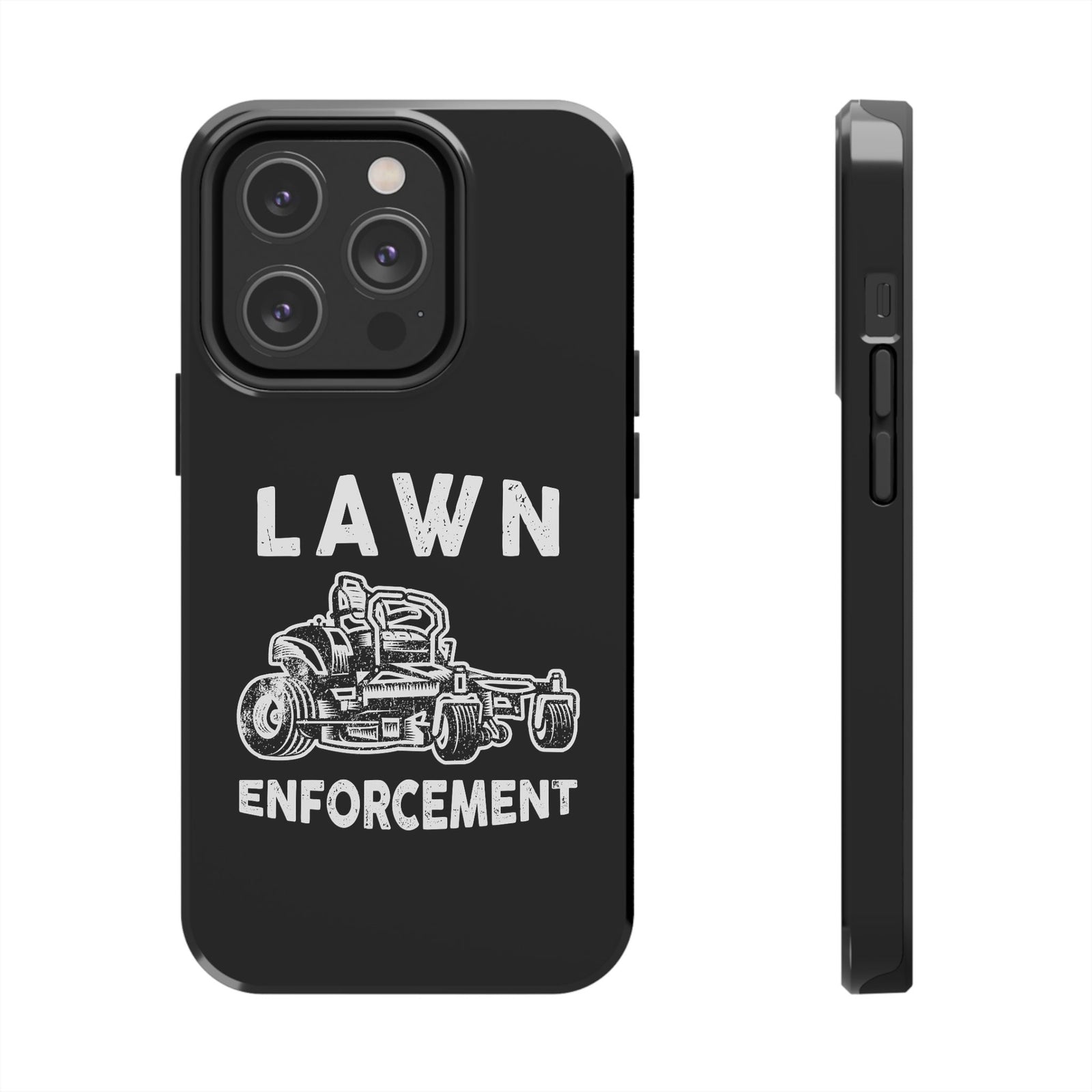 Lawn Enforcement Phone Case shirt detail - petrolhead gift tee