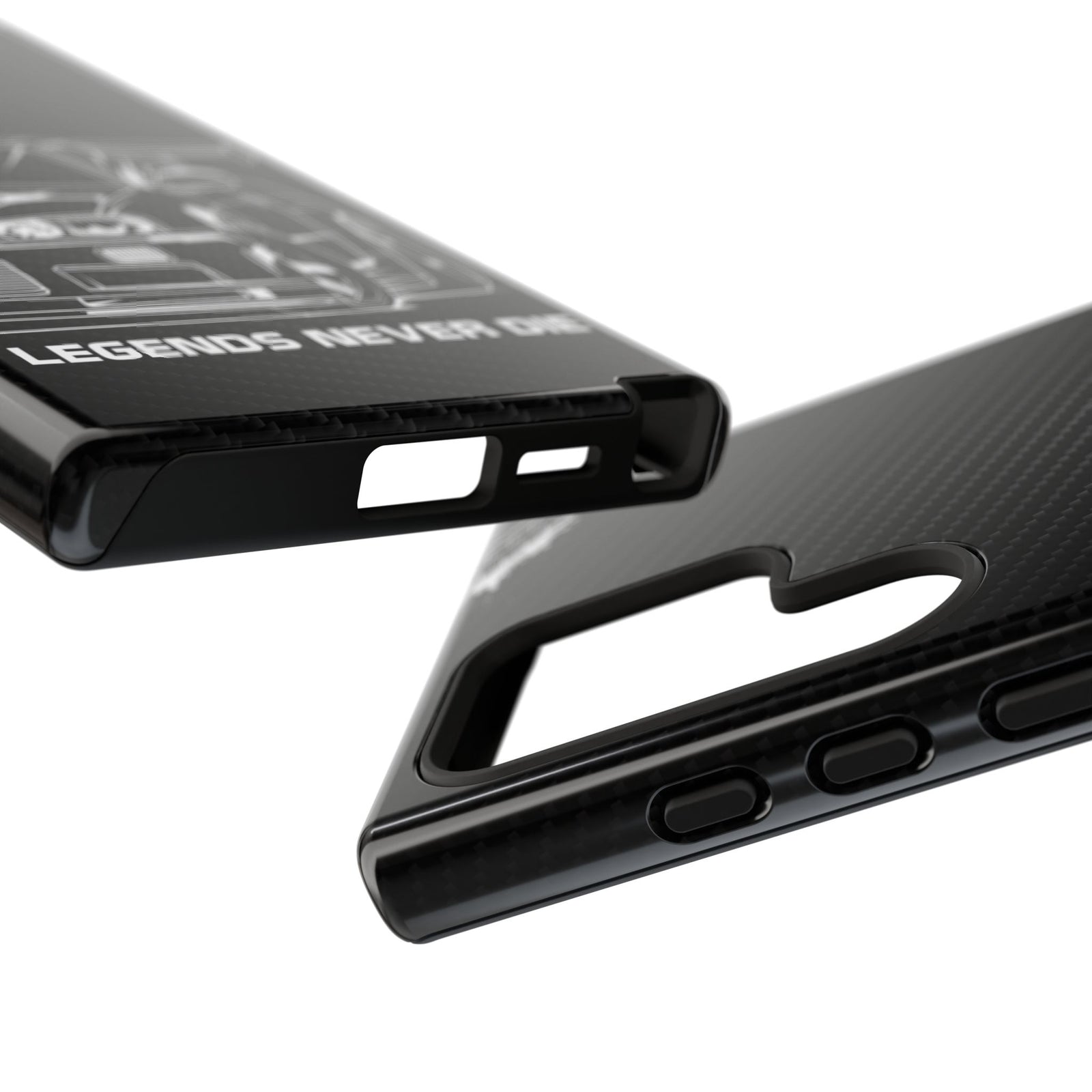 JDM Legends Never Die Tough Phone Case - Samsung Galaxy S24 Ultra, glossy, edge and port close-up
