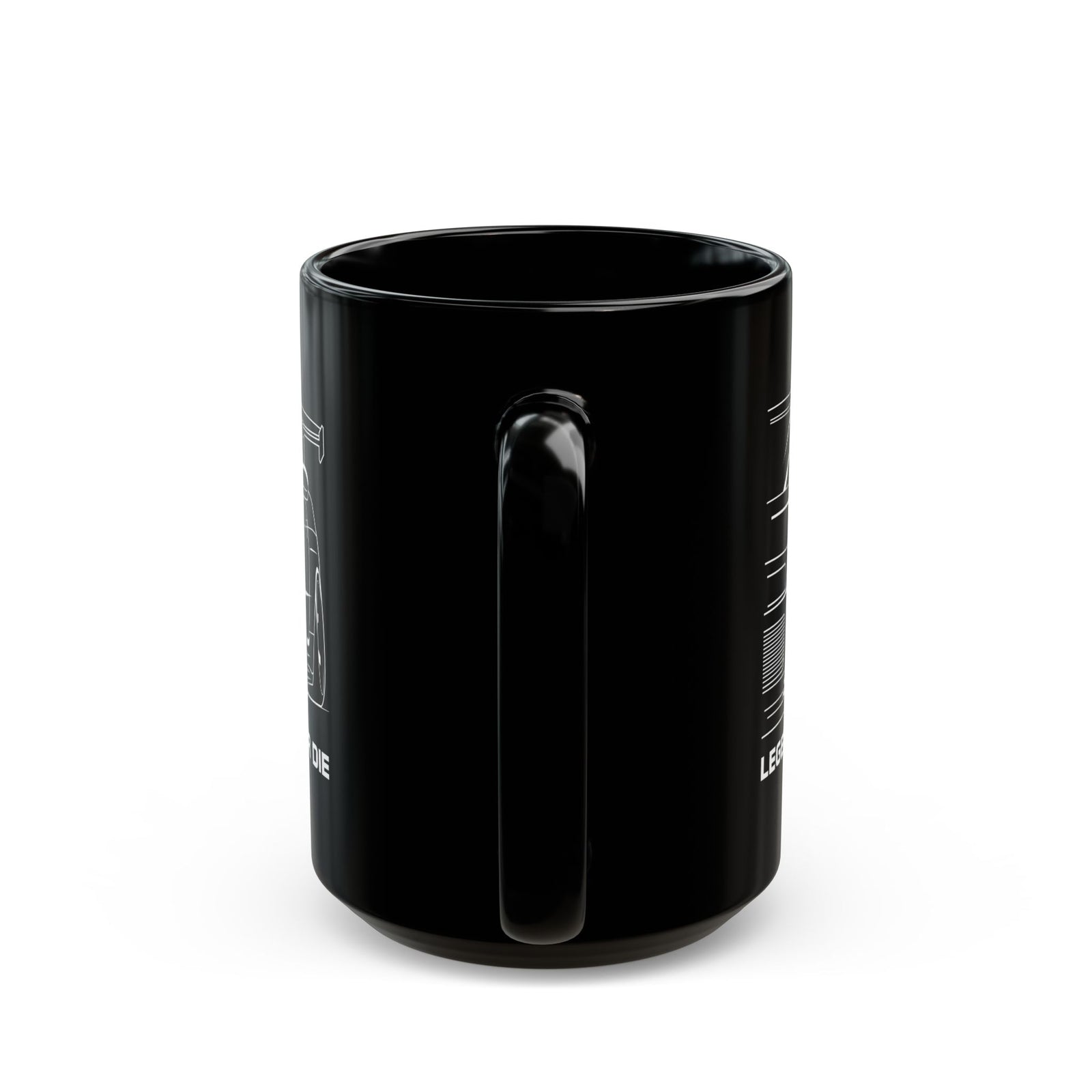 JDM Legends Never Die Coffee Mug - 15oz black coffee mug, handle facing front