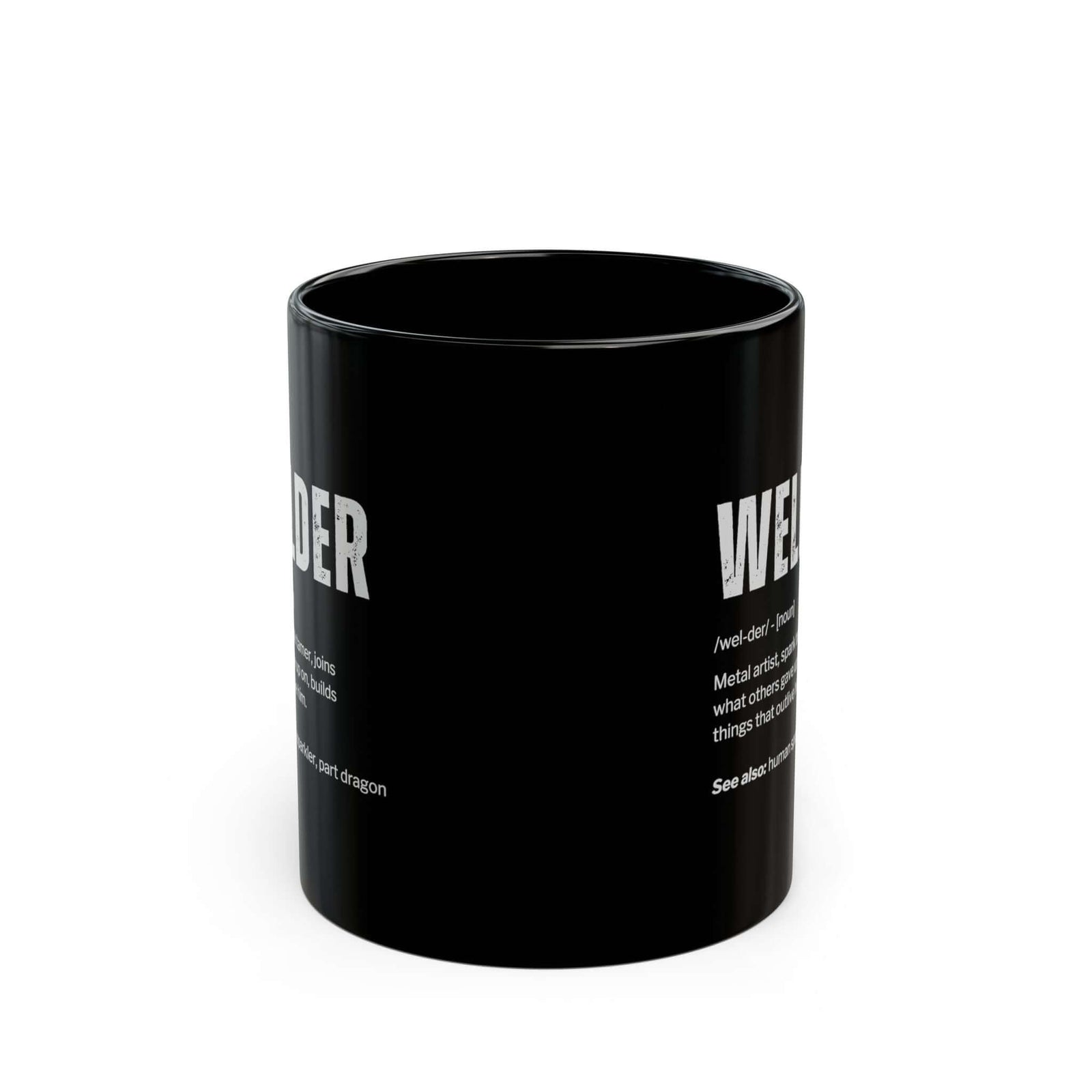 Welder Definition Coffee Mug - 11oz black coffee mug, front view with print on both sides