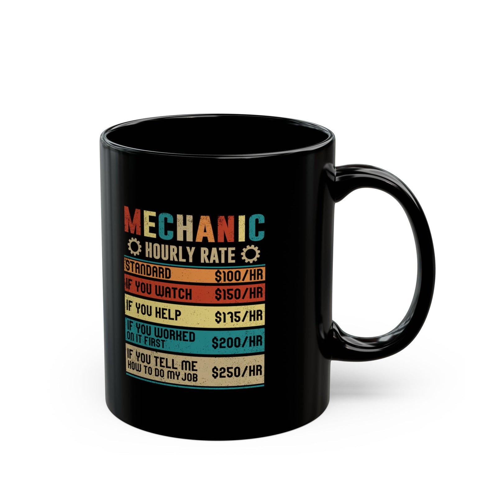 Mechanic Hourly Rate Coffee Mug - 11oz black coffee mug, handle on the right