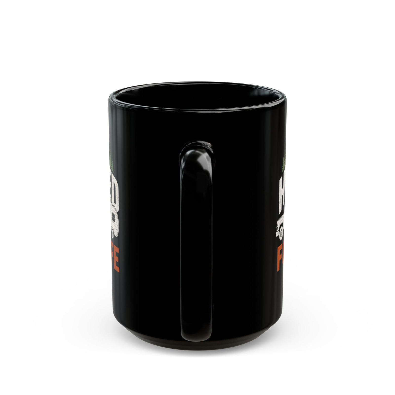 Hitched for Life Mug - 15oz black coffee mug, handle facing front