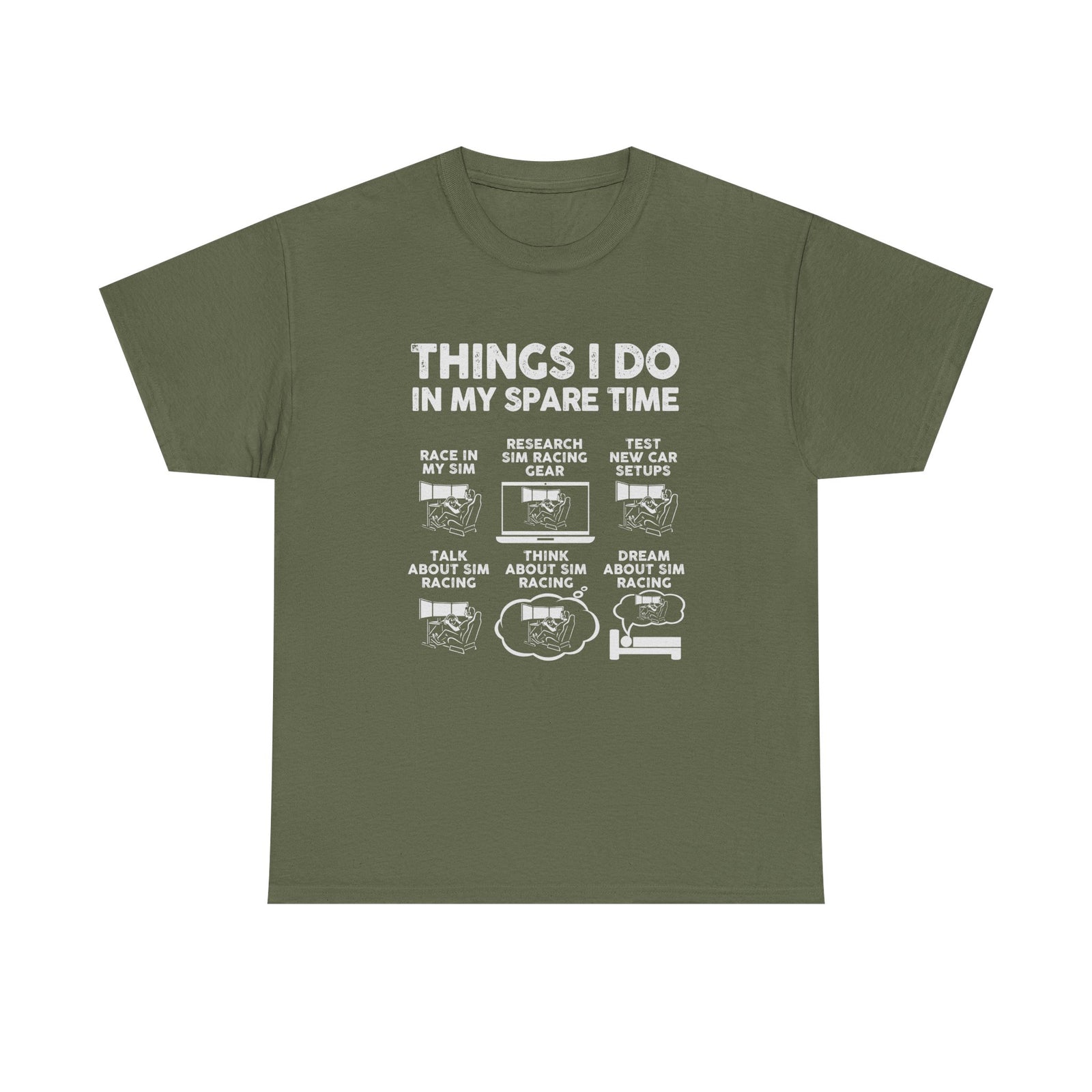 SIM Racing Things I Do shirt close up - sim rig enthusiast tee