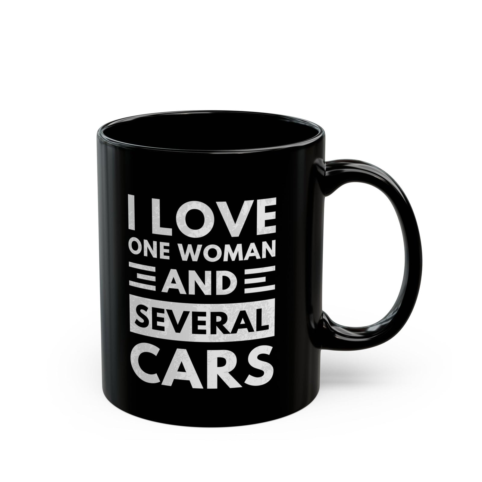 I Love One Woman and Several Cars Coffee Mug - 11oz black coffee mug, handle on the right