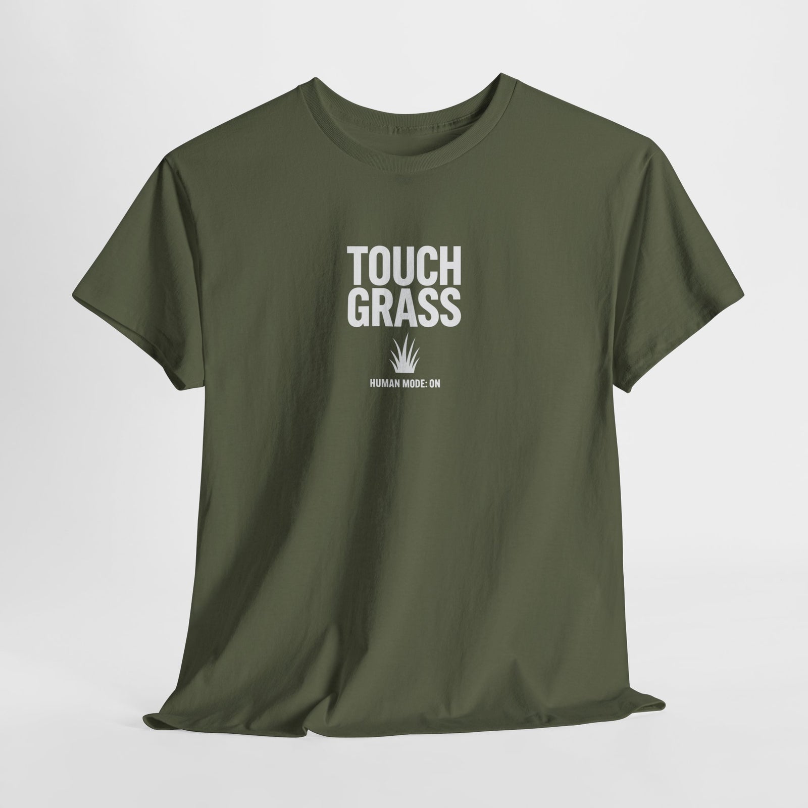 Touch Grass Human Mode On funny AI t-shirt - center chest graphic tee for programmers