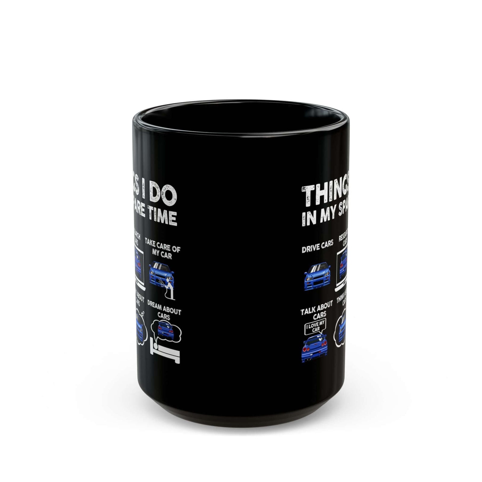 Things I Do in My Spare Time JDM Mug - 15oz black coffee mug, front view with print on both sides