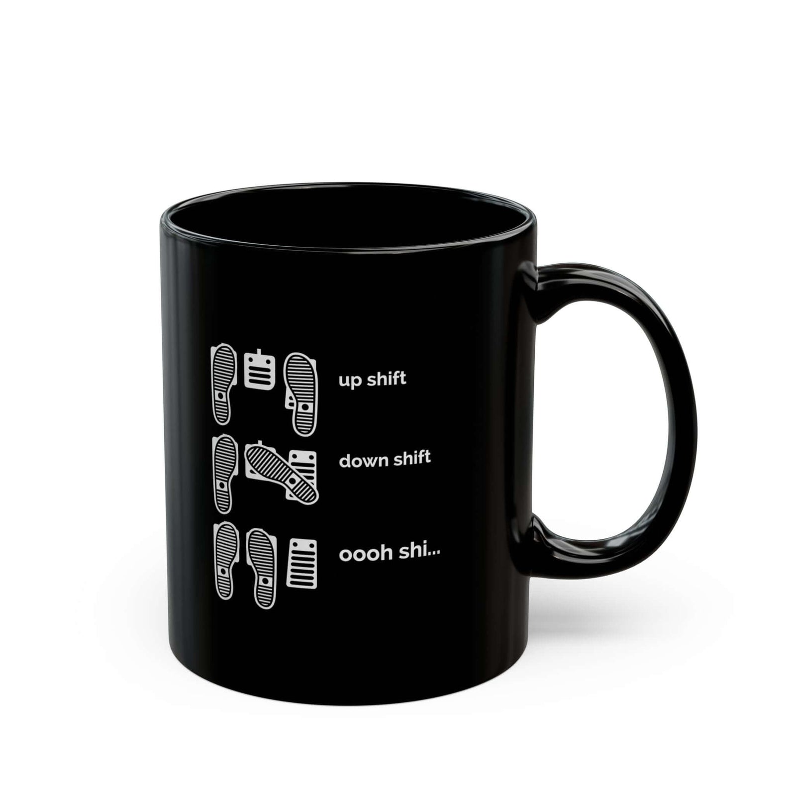 Heel Toe Rev Match Coffee Mug - 11oz black coffee mug, handle on the right