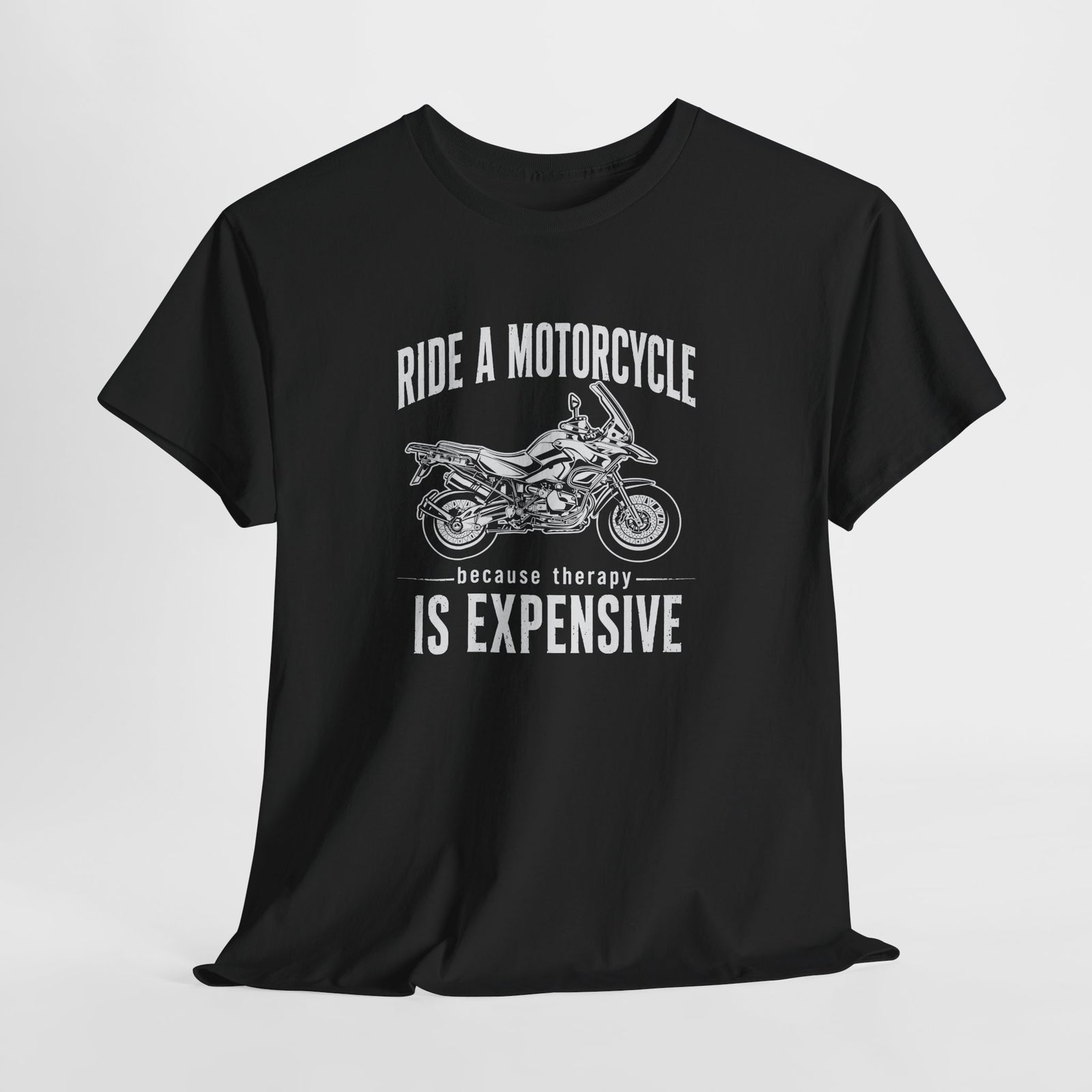 Adventure motorcycle t-shirt front print, charcoal color