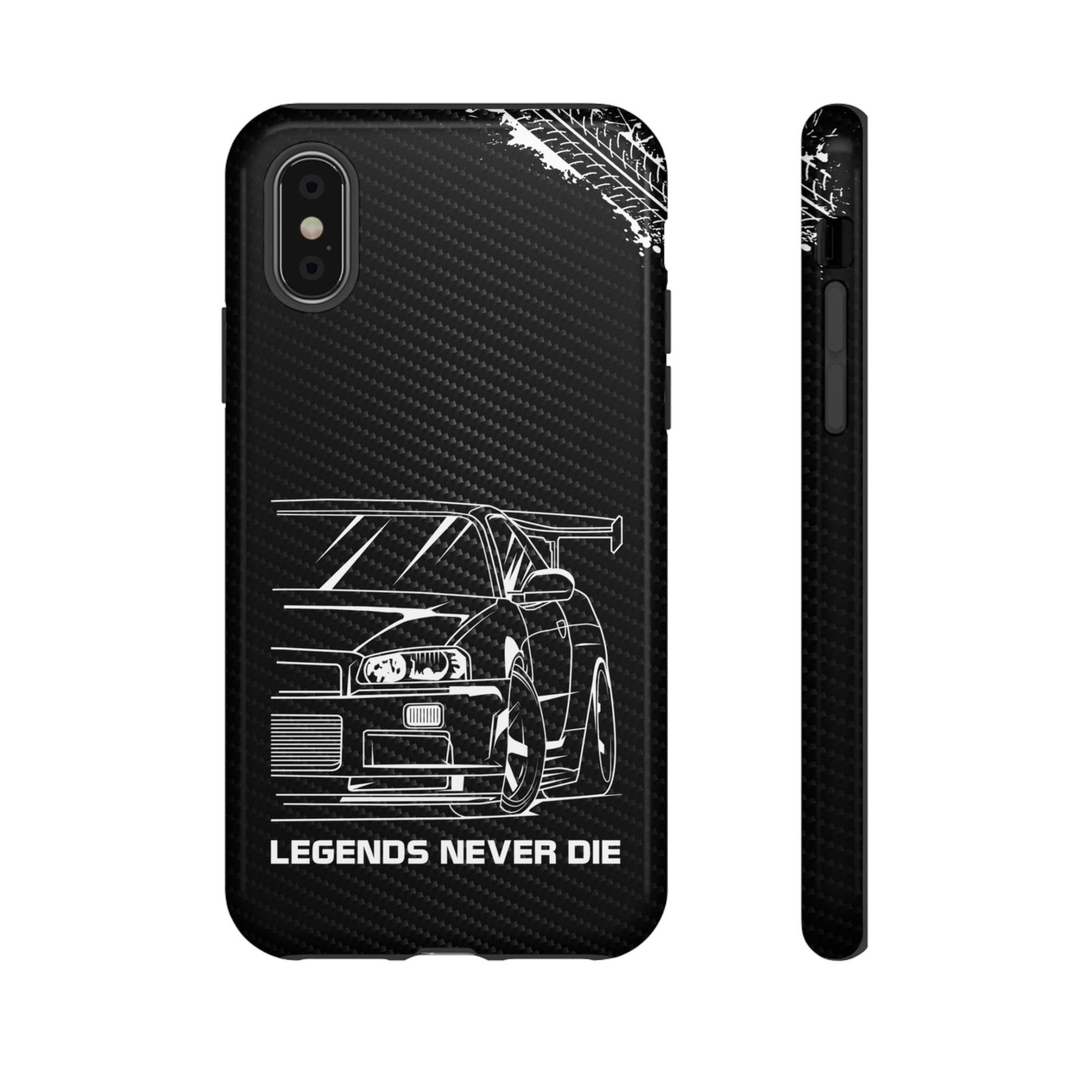 JDM Legends Never Die Tough Phone Case - iPhone X, glossy, front and side view
