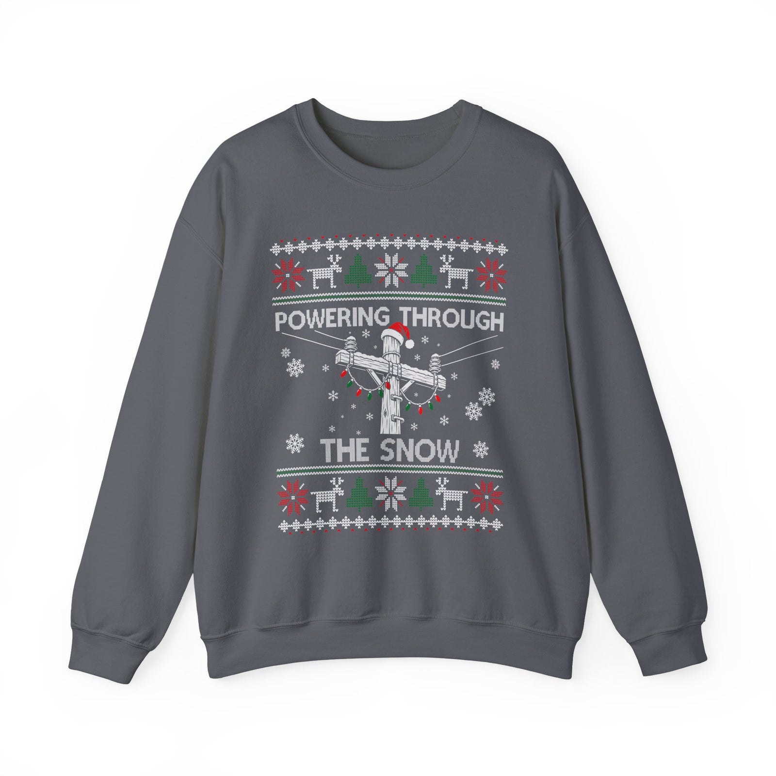 Powering Through the Snow Lineman Christmas Sweatshirt in Charcoal