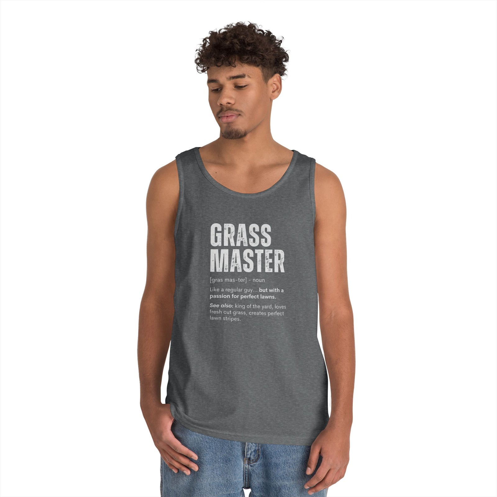 Grass Master Tank Top for Men, Funny Lawn Care Definition Sleeveless Shirt, Mowing Gift, Yard Work Singlet