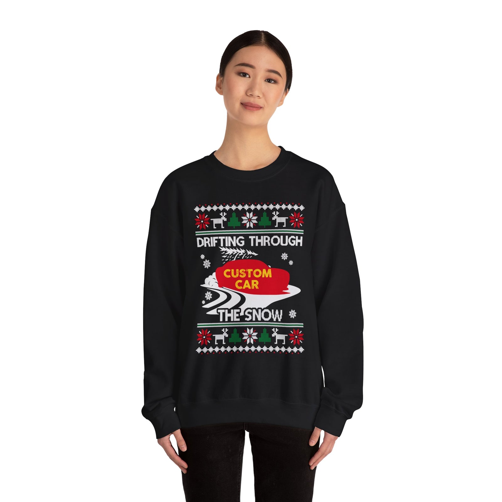 Drift Car Sweatshirt - Drifting Through the Snow Ugly Christmas Sweater