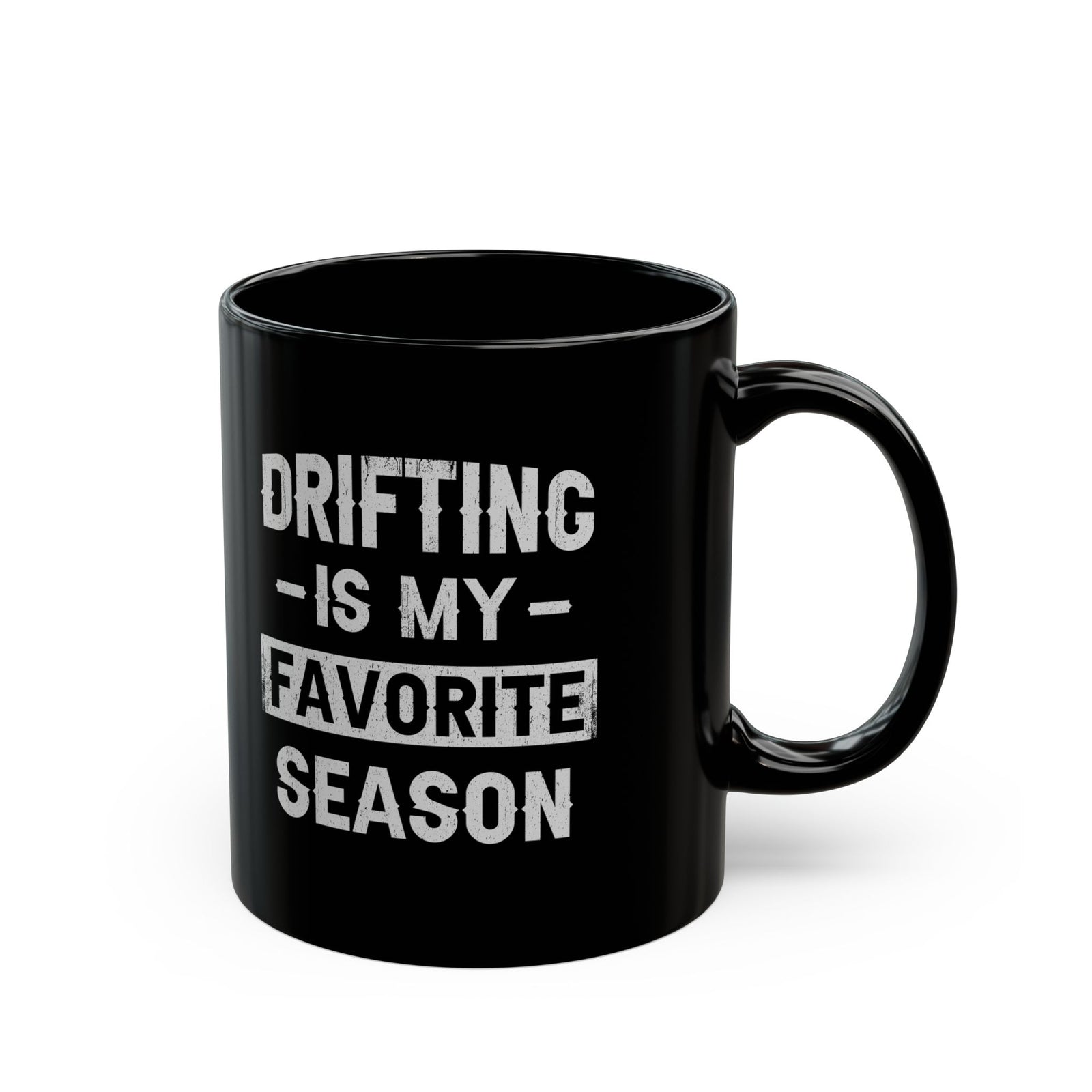Drifting Is My Favorite Season Mug - 11oz black coffee mug, handle on the right