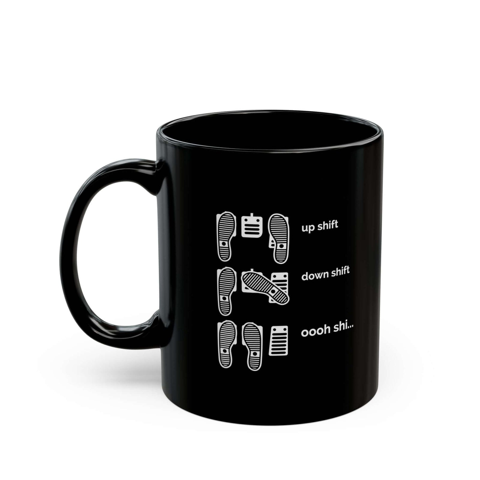 Heel Toe Rev Match Coffee Mug - 11oz black coffee mug, handle on the left
