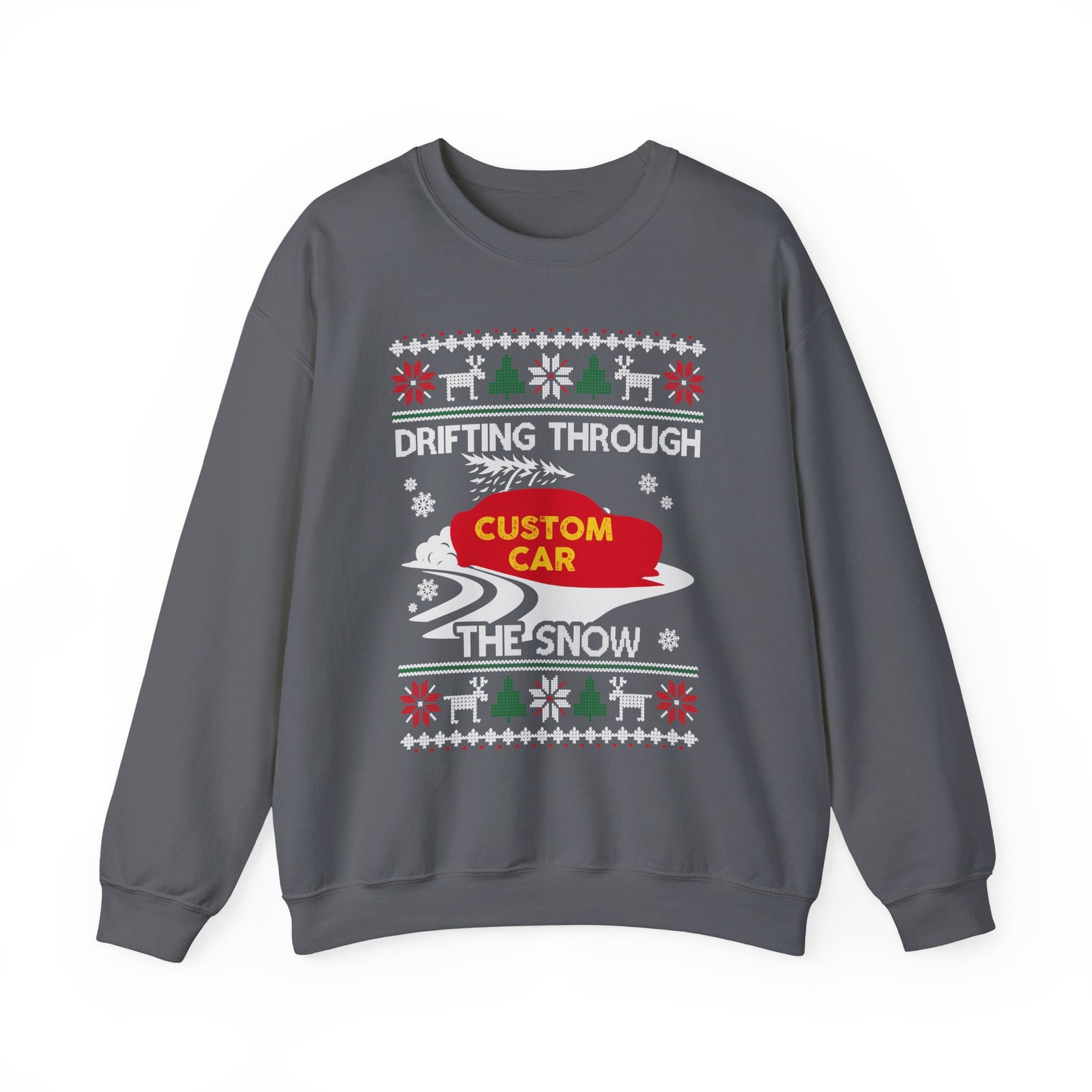 Drift Car Sweatshirt - Drifting Through the Snow Ugly Christmas Sweater