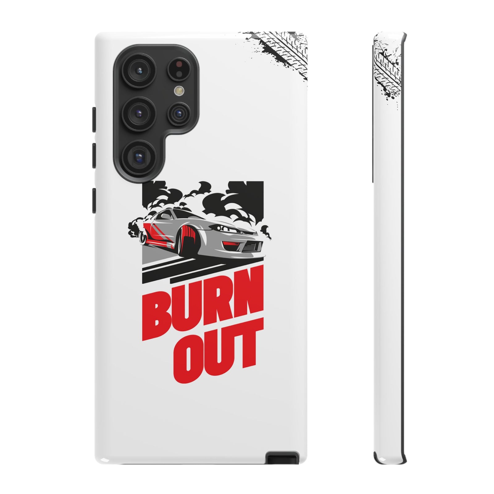 JDM Burnout Tough Car Phone Case - Samsung Galaxy S22 Ultra, glossy, front and side view