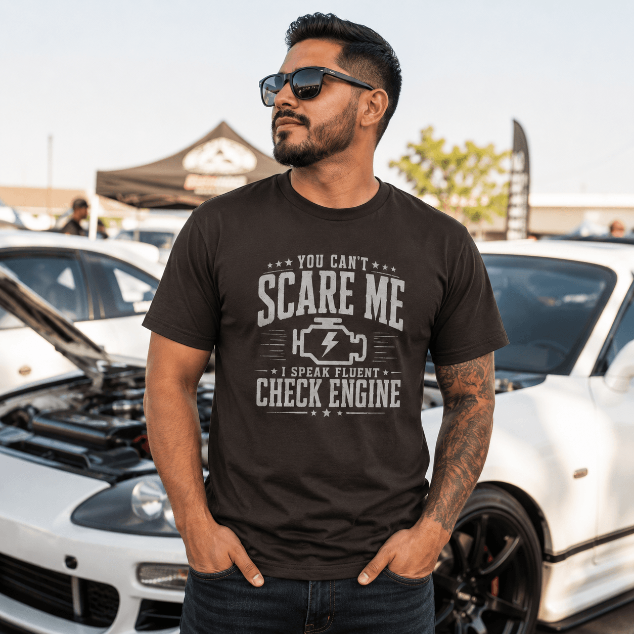 Vintage Check Engine shirt charcoal | Retro mechanic tee | 365CarMods