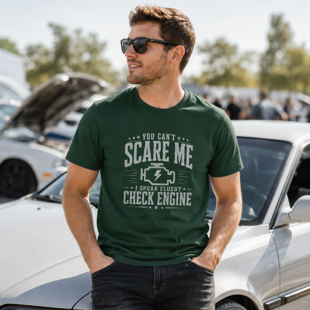 Vintage Check Engine shirt sand | Distressed auto tee | 365CarMods