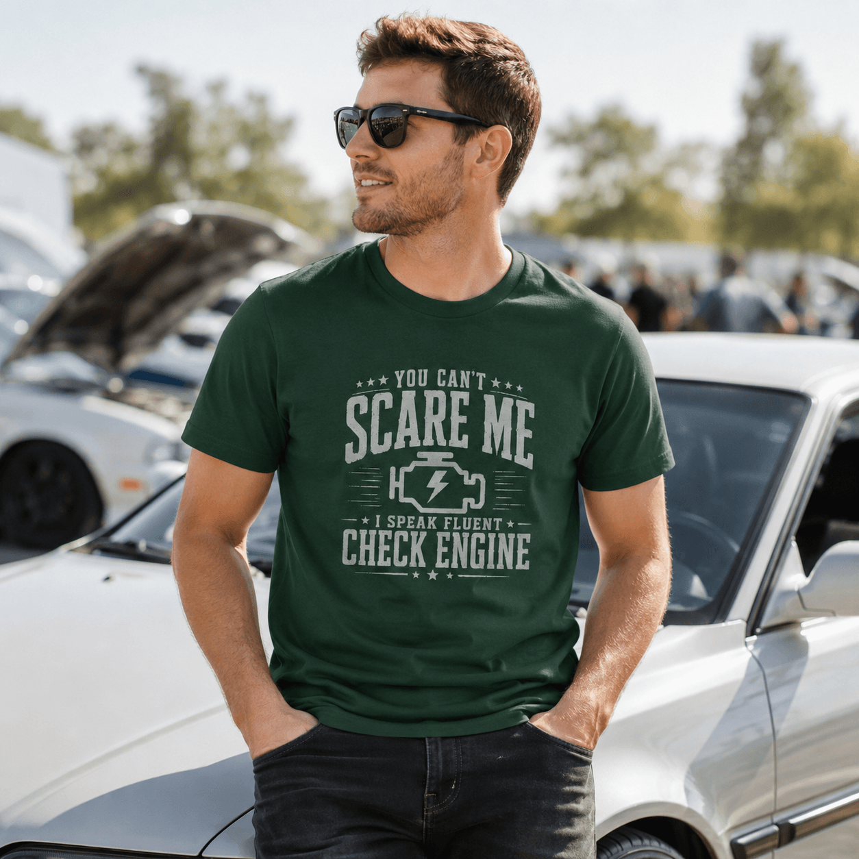 Vintage Check Engine shirt sand | Distressed auto tee | 365CarMods