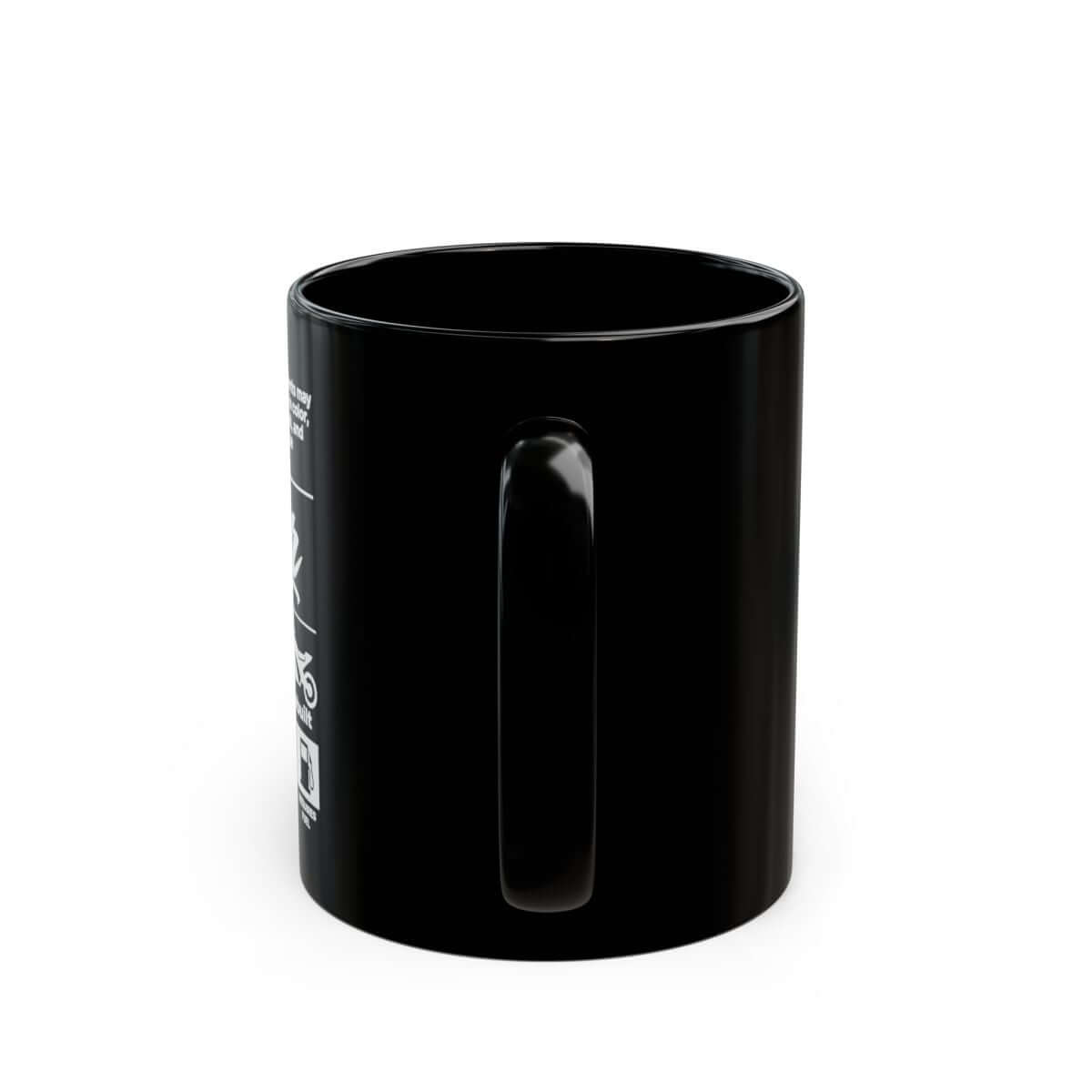 Biker Ingredients Label Coffee Mug - 11oz black coffee mug, back view