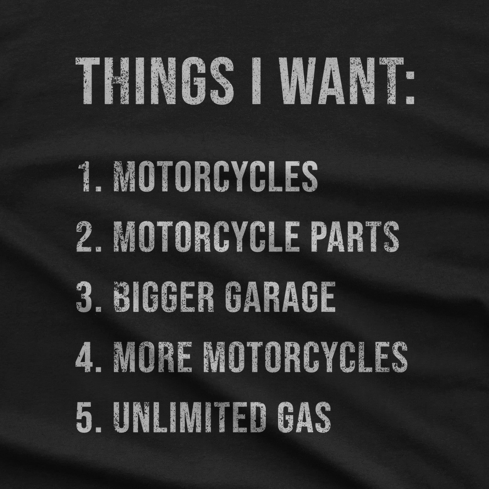 Biker Things I Want T-Shirt design close-up