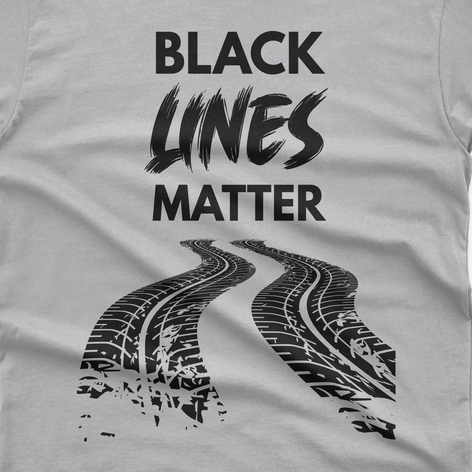 Black Lines Matter Car T-Shirt design close-up