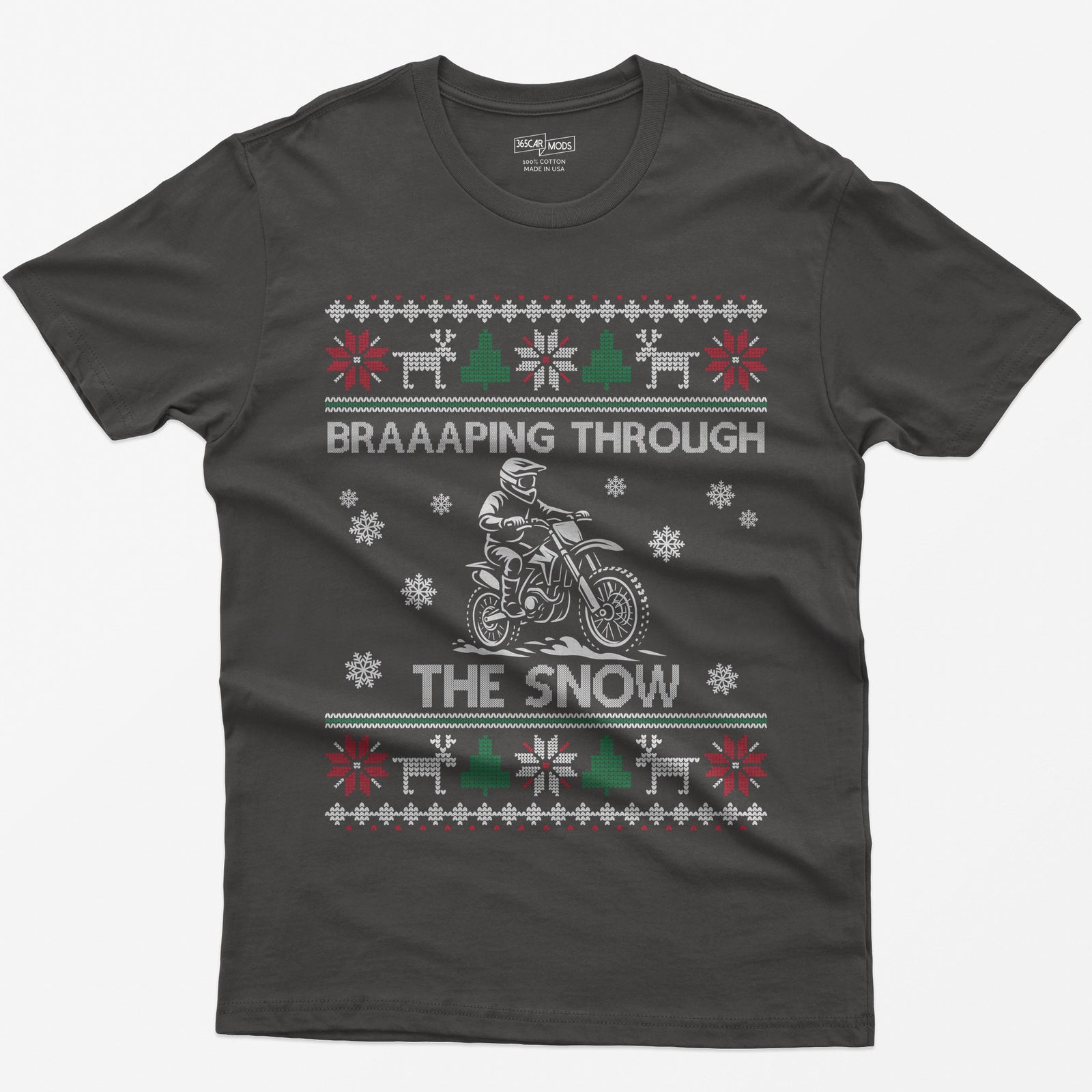 Braaaping Through the Snow Dirt Bike Christmas T-Shirt - Dark Heather