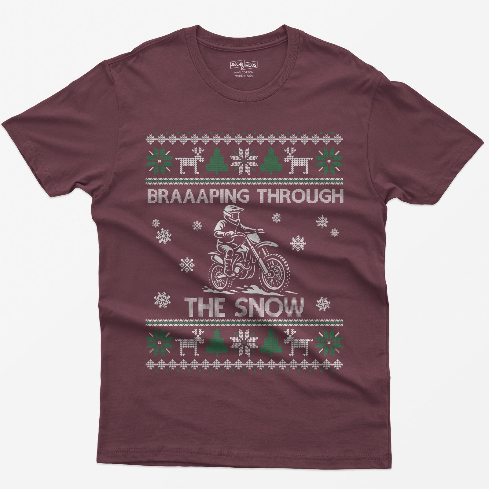 Braaaping Through the Snow Dirt Bike Christmas T-Shirt - Maroon
