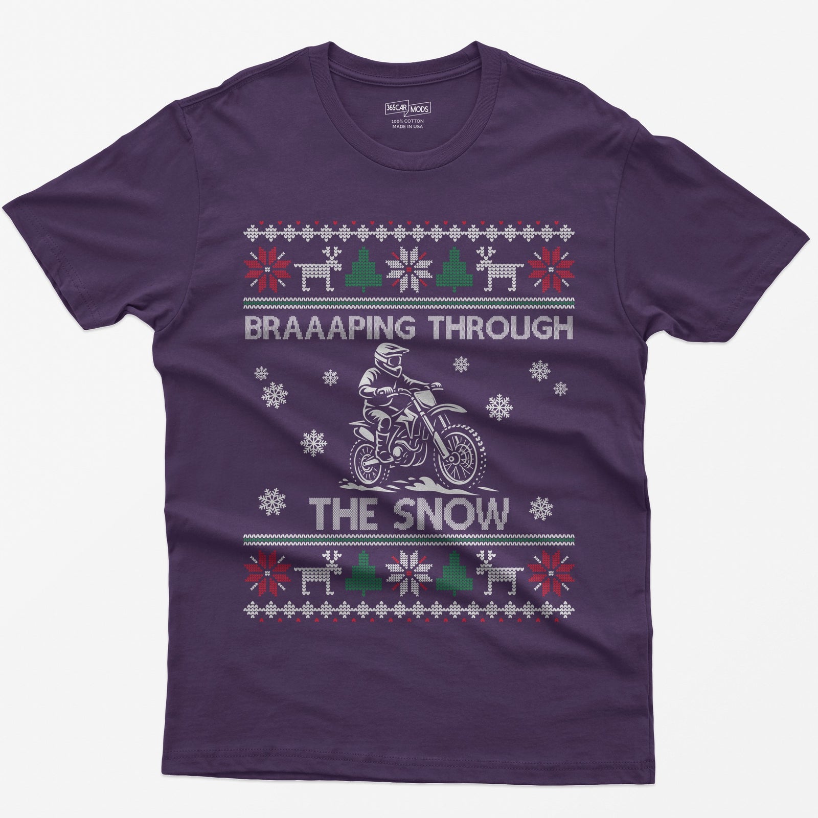 Braaaping Through the Snow Dirt Bike Christmas T-Shirt - Purple