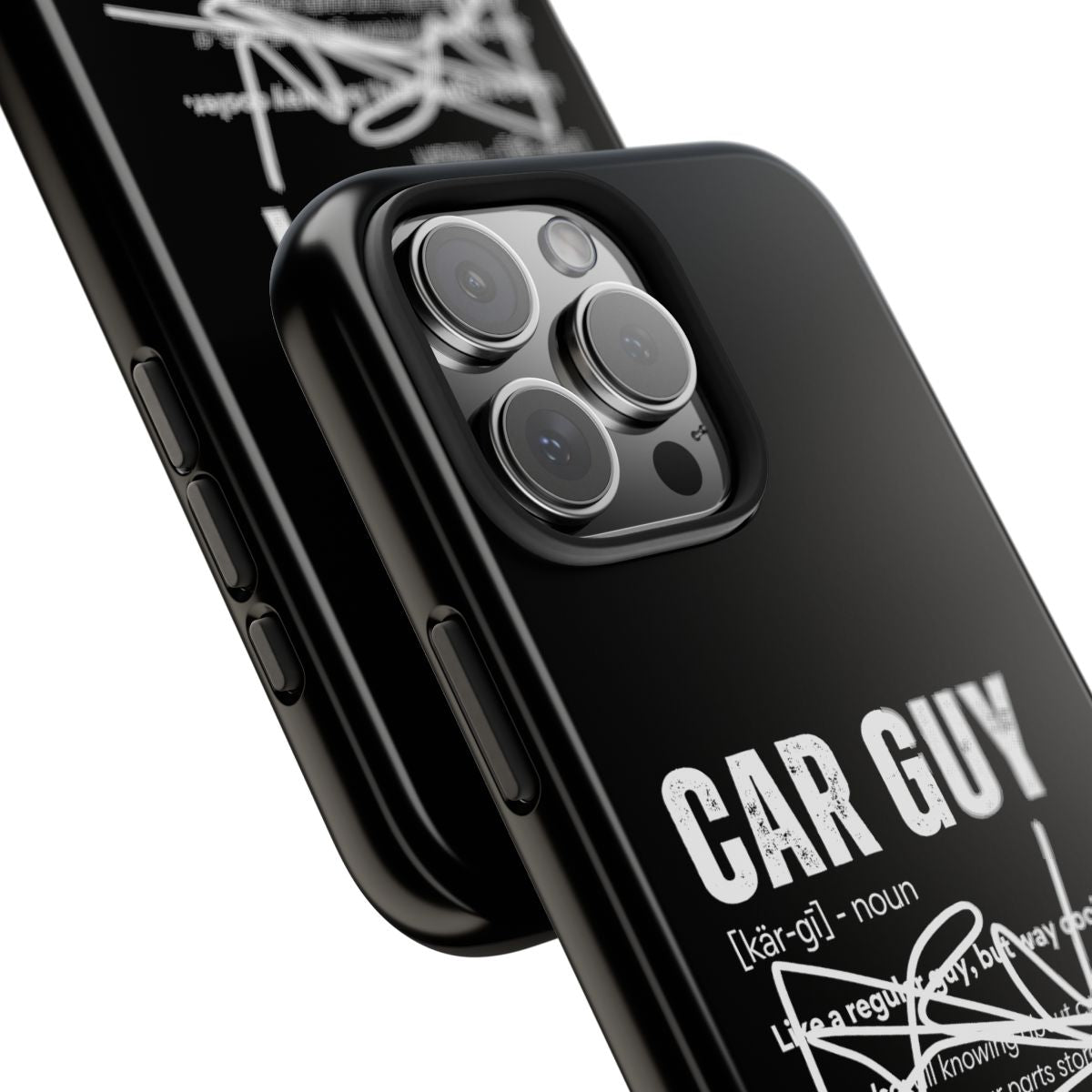 Car Guy Definition tough phone case, close-up of the print