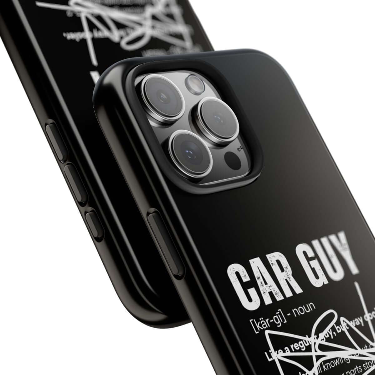 Car Guy Definition tough phone case, close-up of the print