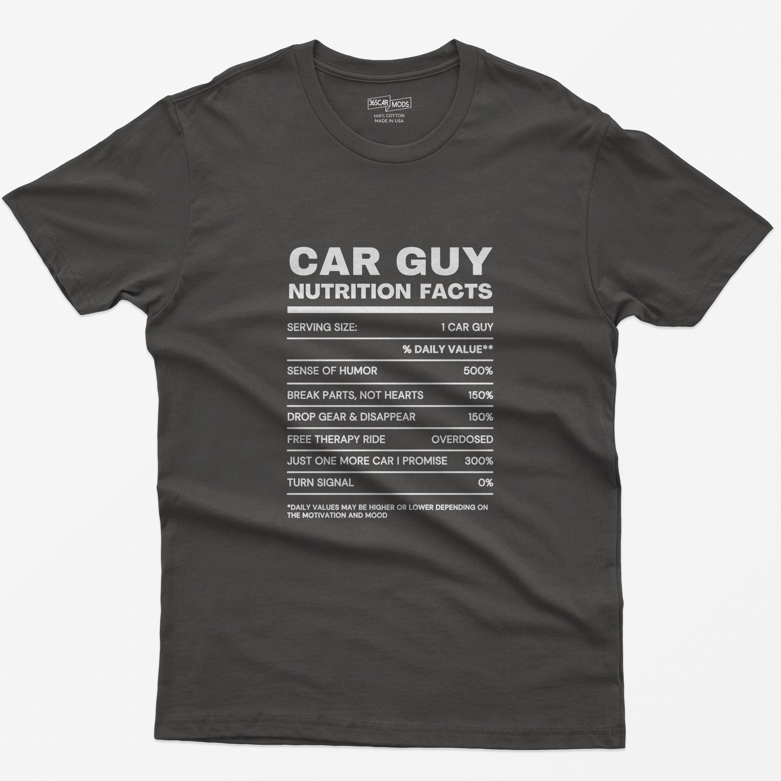 Car Guy Nutrition Facts Funny Cotton T-Shirt - Dark Heather