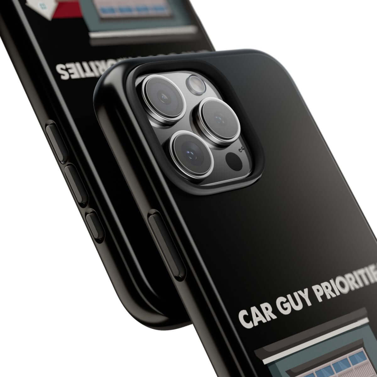 Car Guy Priorities tough phone case, close-up of the print