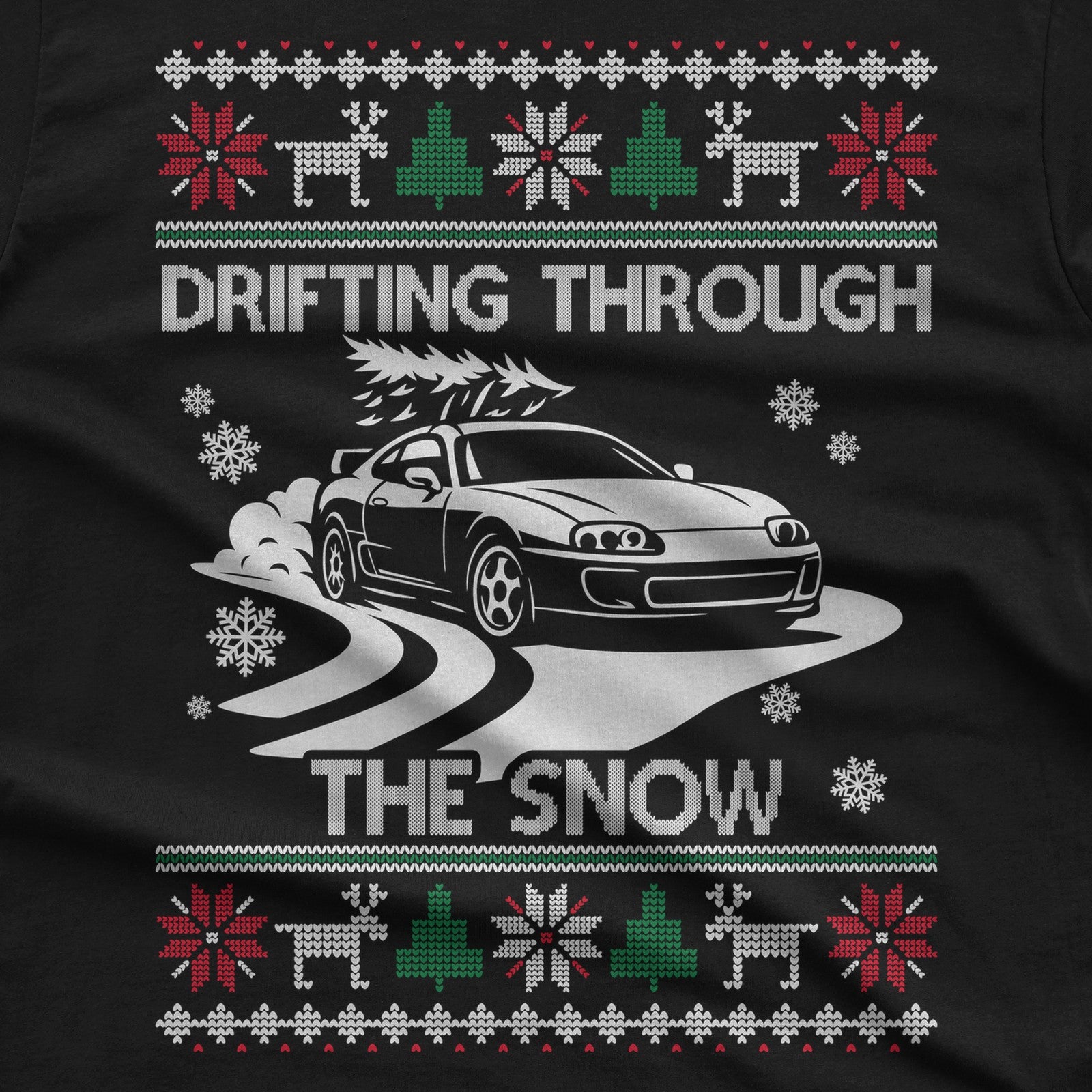 MKIV A80 Supra Christmas Drift T-Shirt design close-up