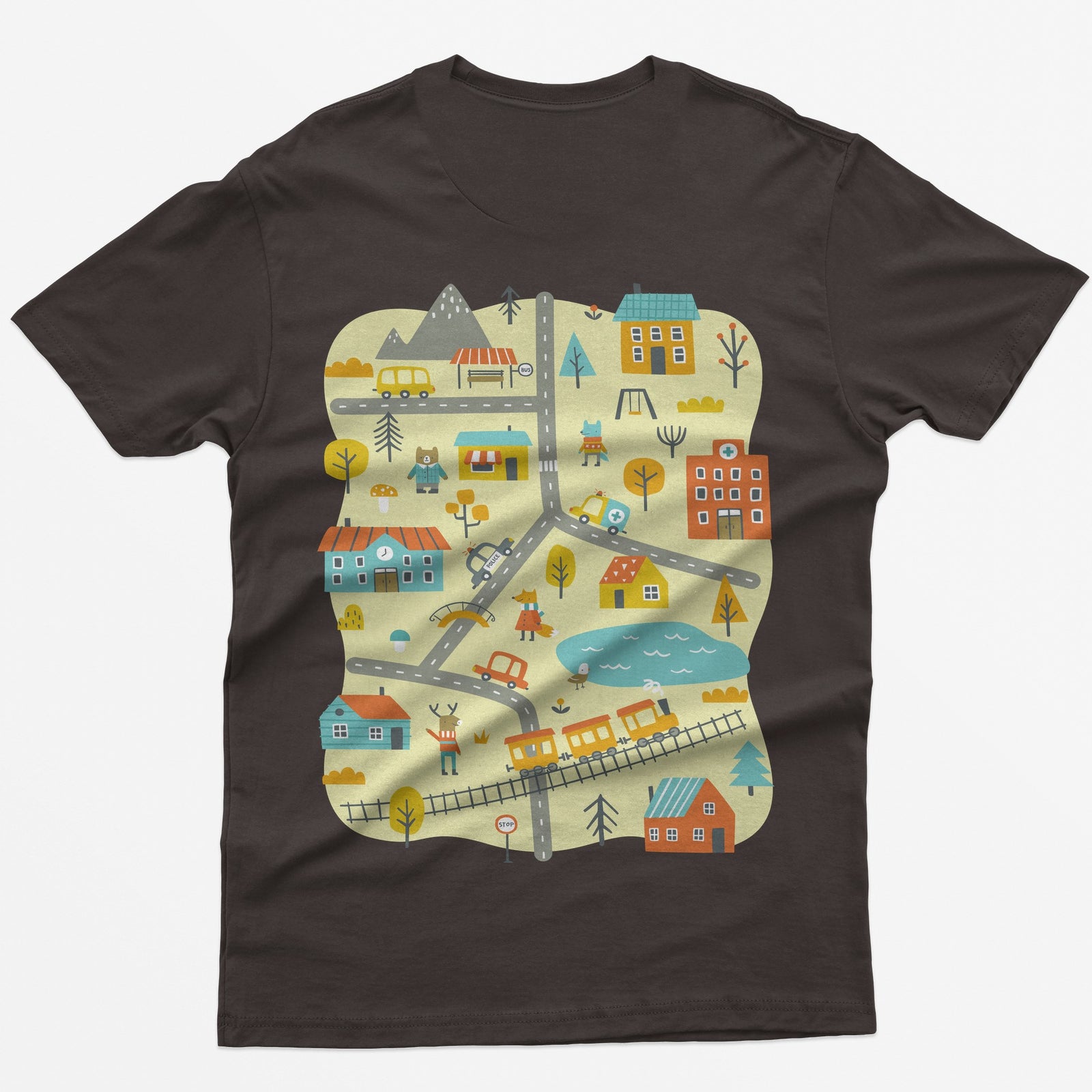 City Play Roads T-Shirt - Dark Chocolate back print