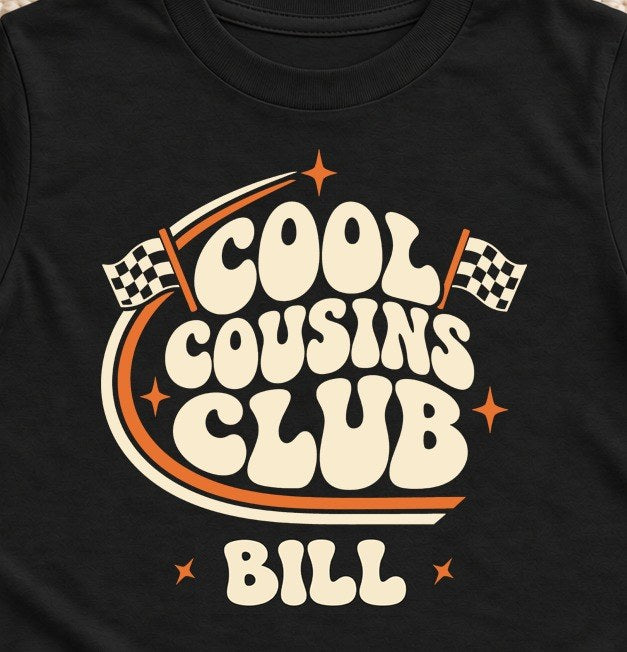 Cool Cousins Club Personalized Toddler T-Shirt design close-up