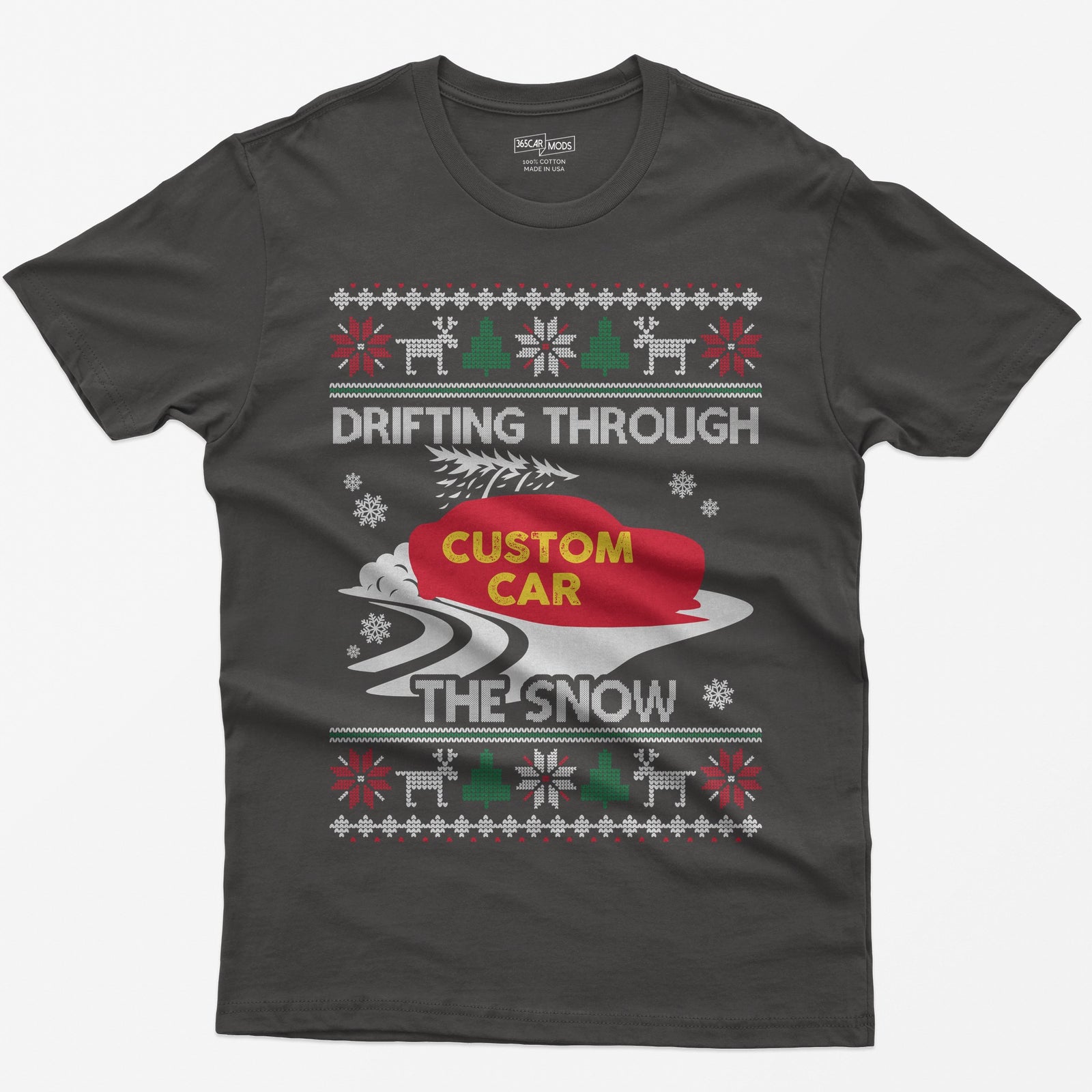 Custom Drift Car Christmas T-Shirt - Dark Heather